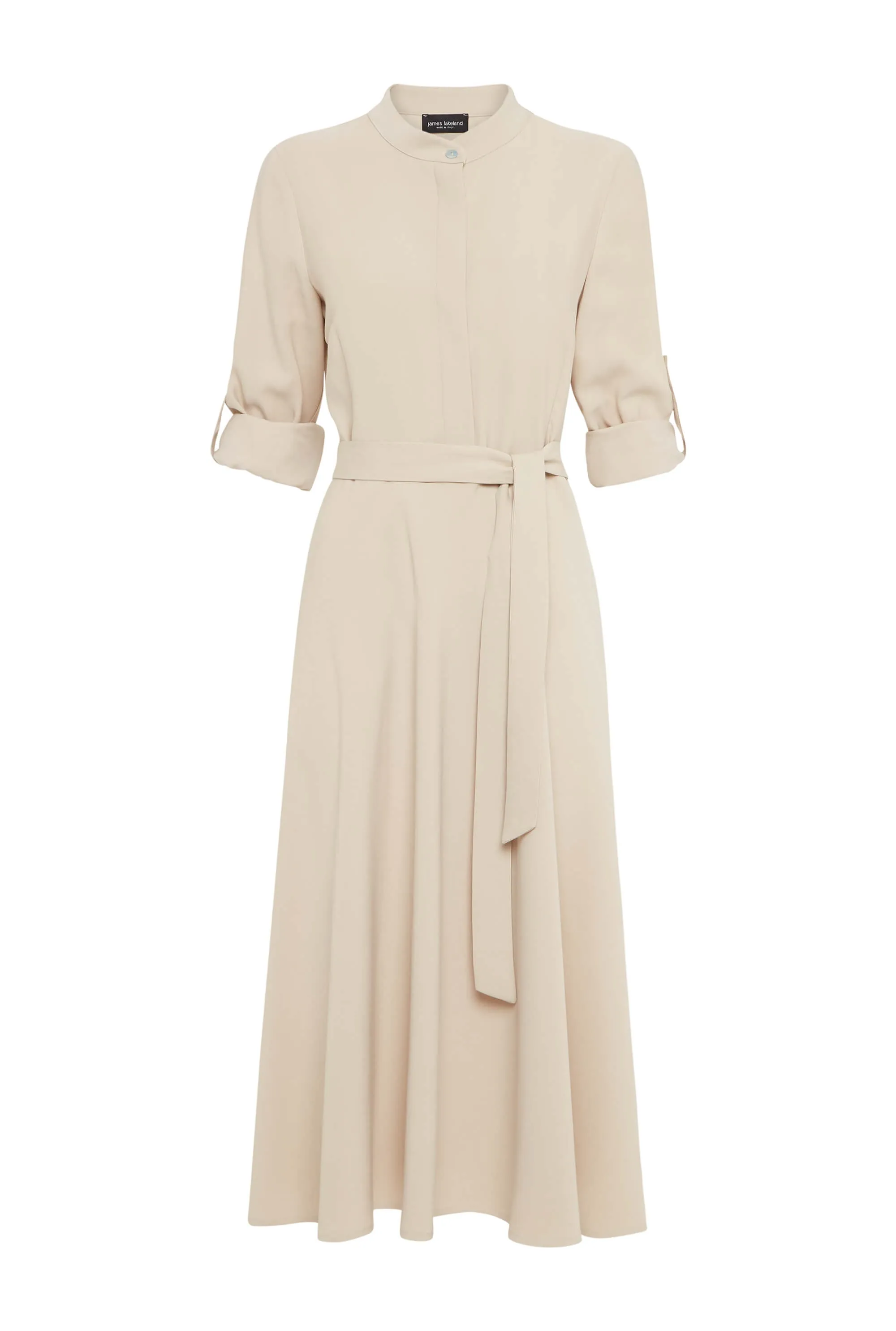 Roll Sleeve Midi Dress Beige