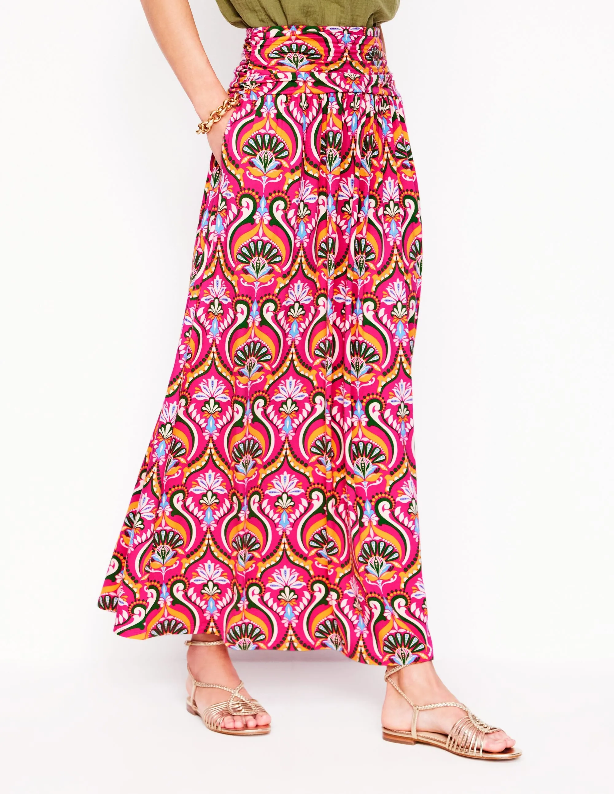 Rosaline Jersey Skirt-Pink Peony. Ornamental Floral