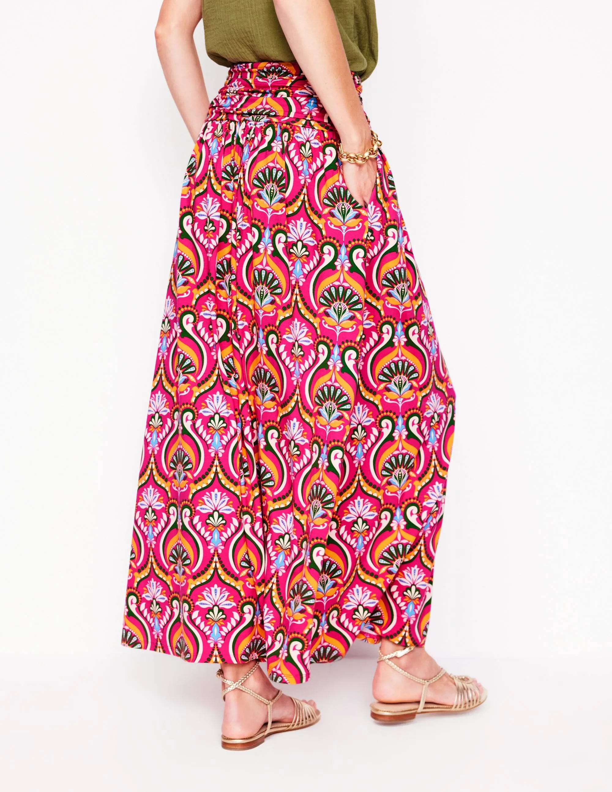 Rosaline Jersey Skirt-Pink Peony. Ornamental Floral