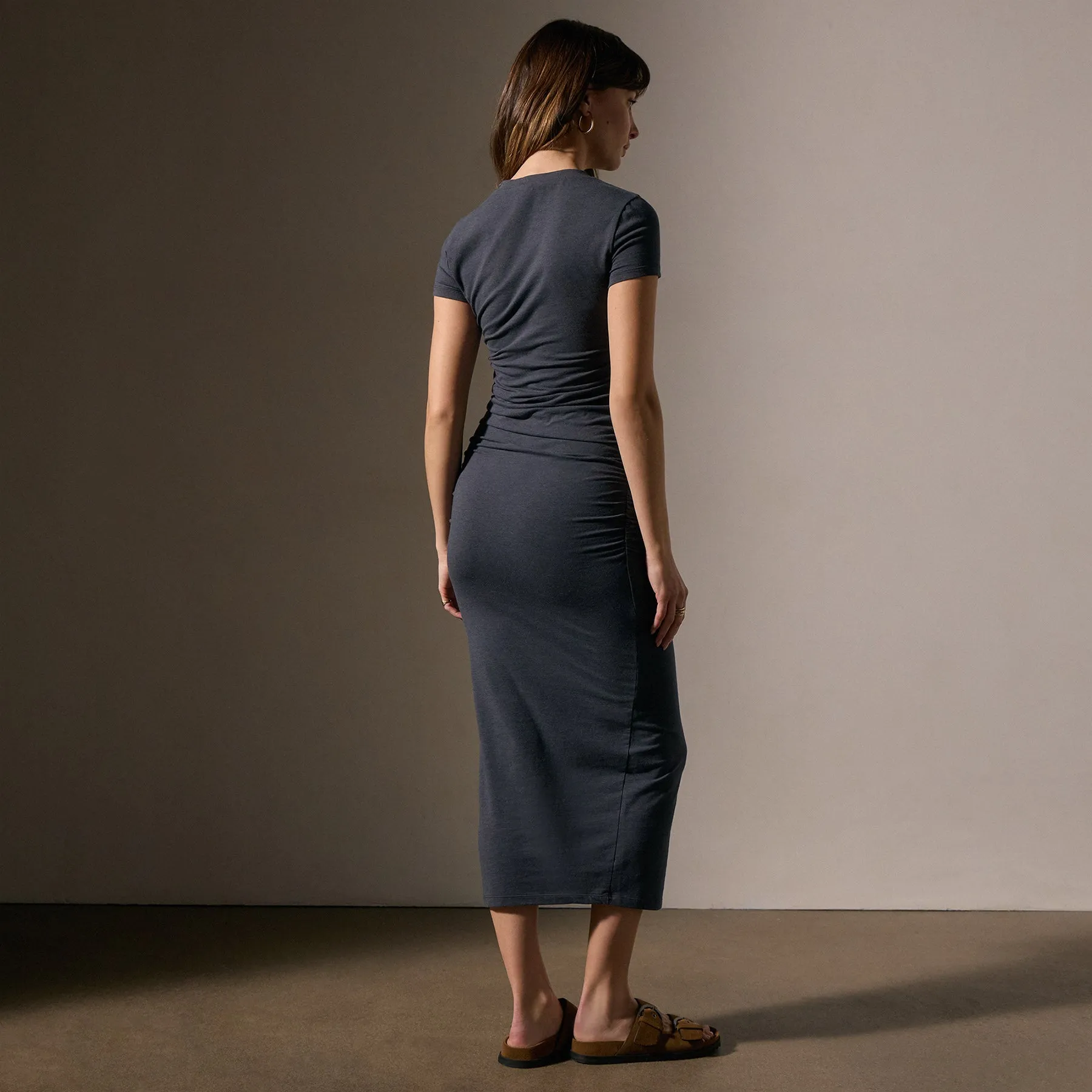 Ruched T Shirt Dress - Asphalt