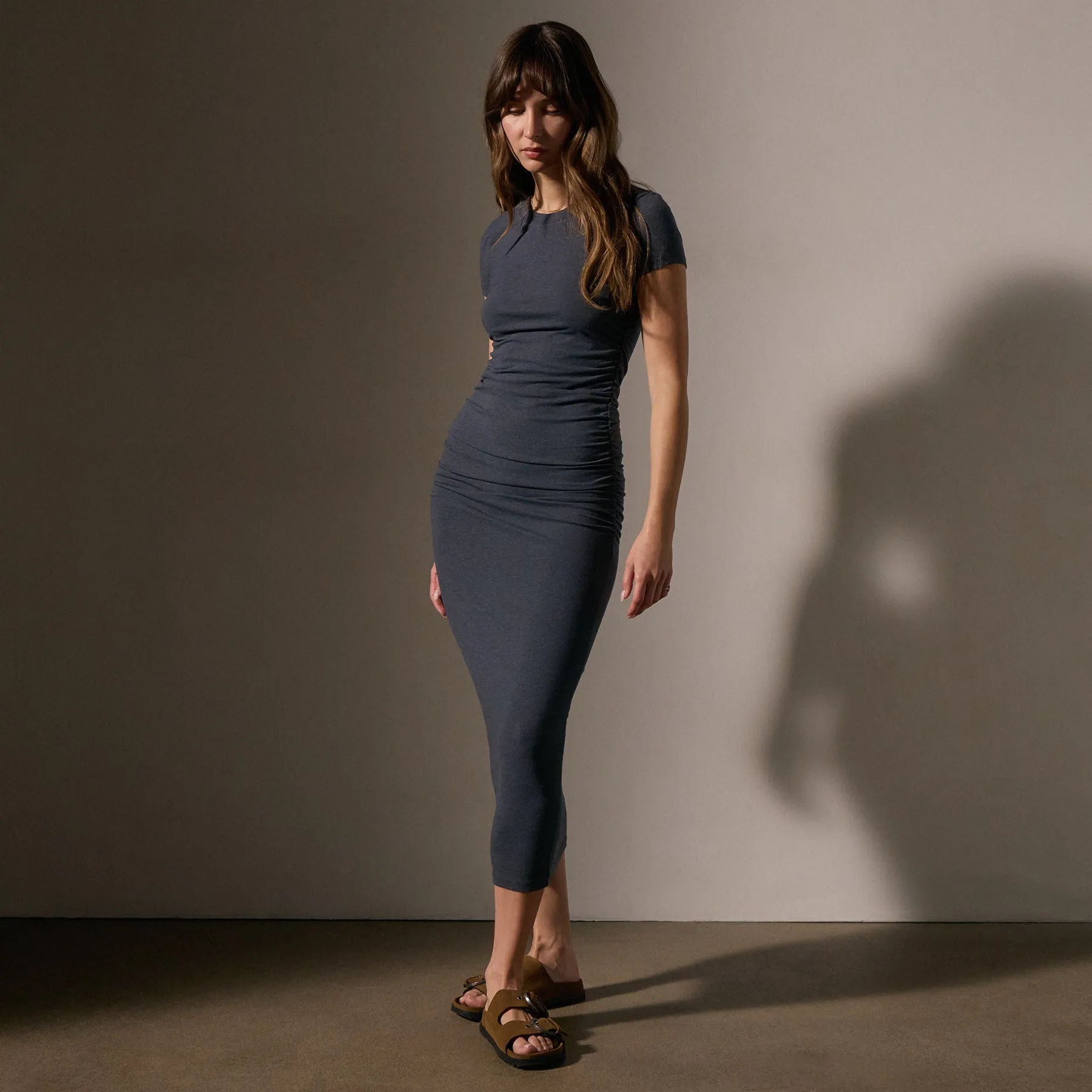 Ruched T Shirt Dress - Asphalt