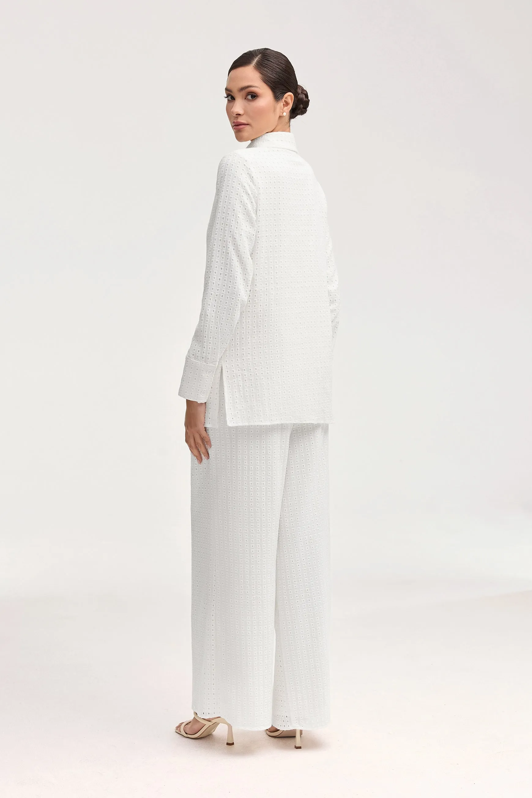 Sadie White Eyelet Button Down Top