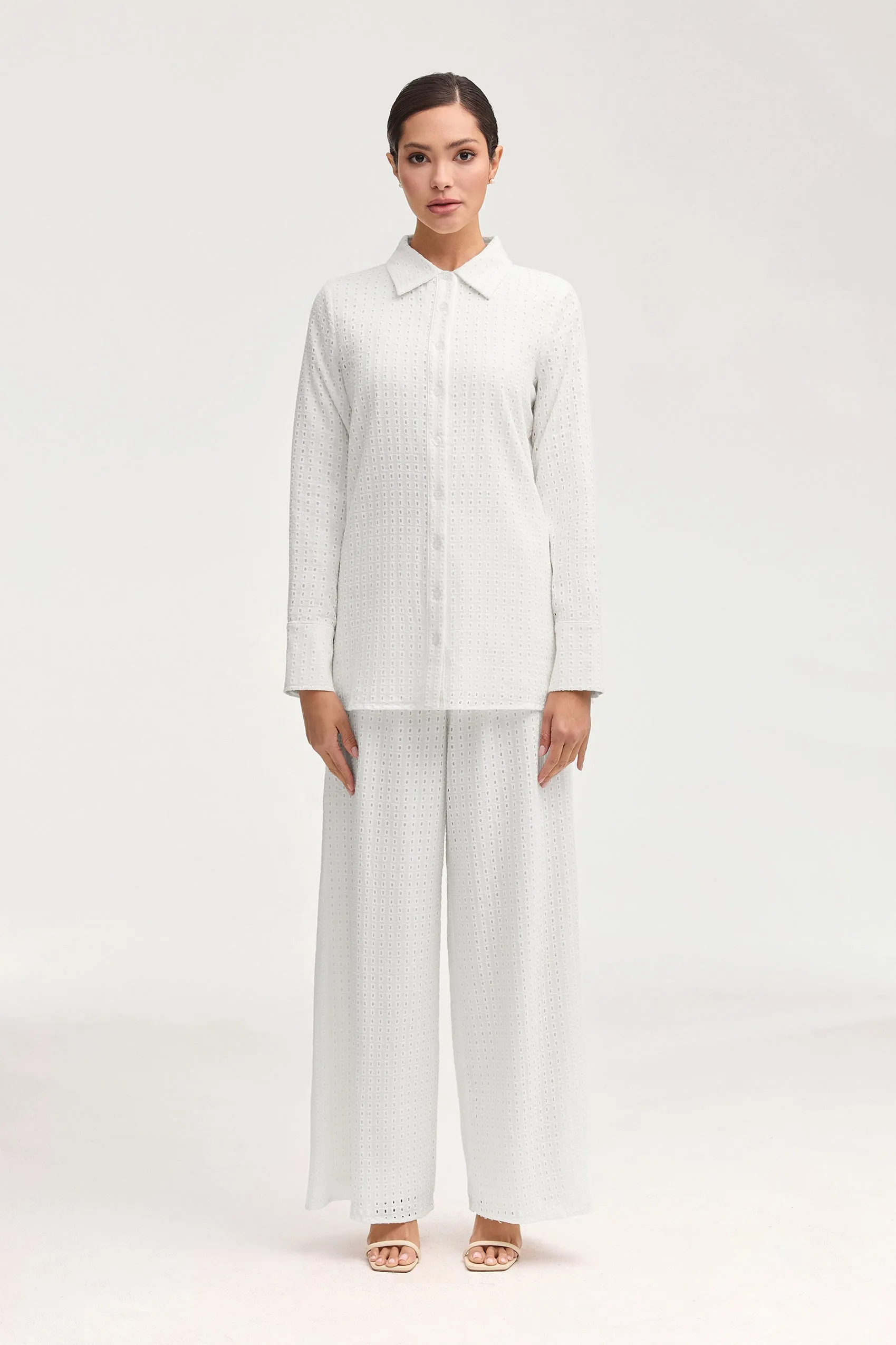Sadie White Eyelet Button Down Top