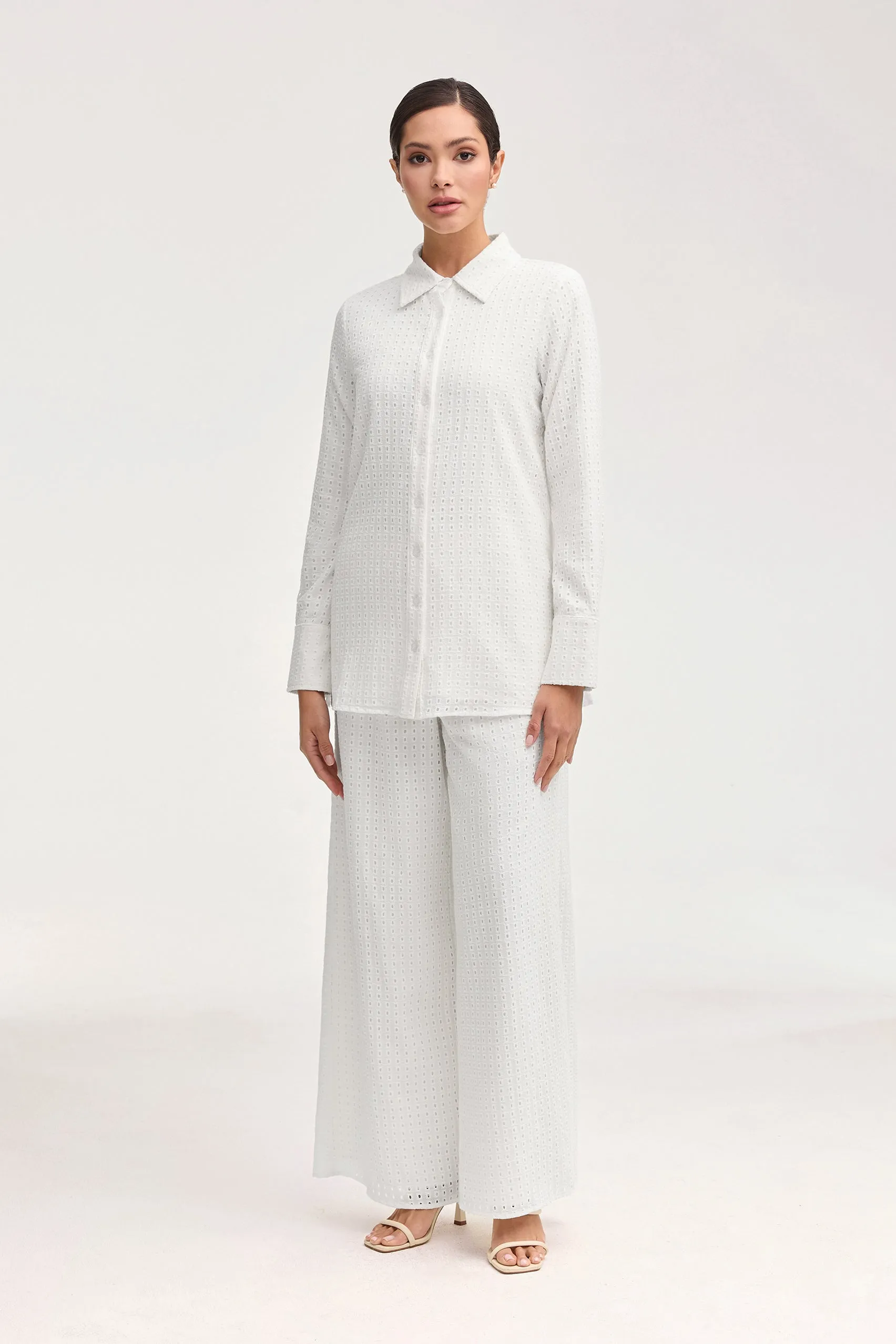 Sadie White Eyelet Button Down Top