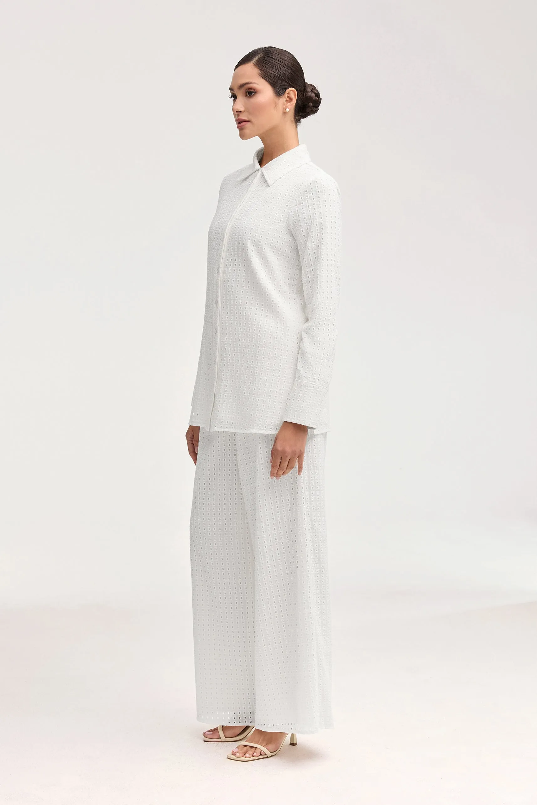 Sadie White Eyelet Button Down Top