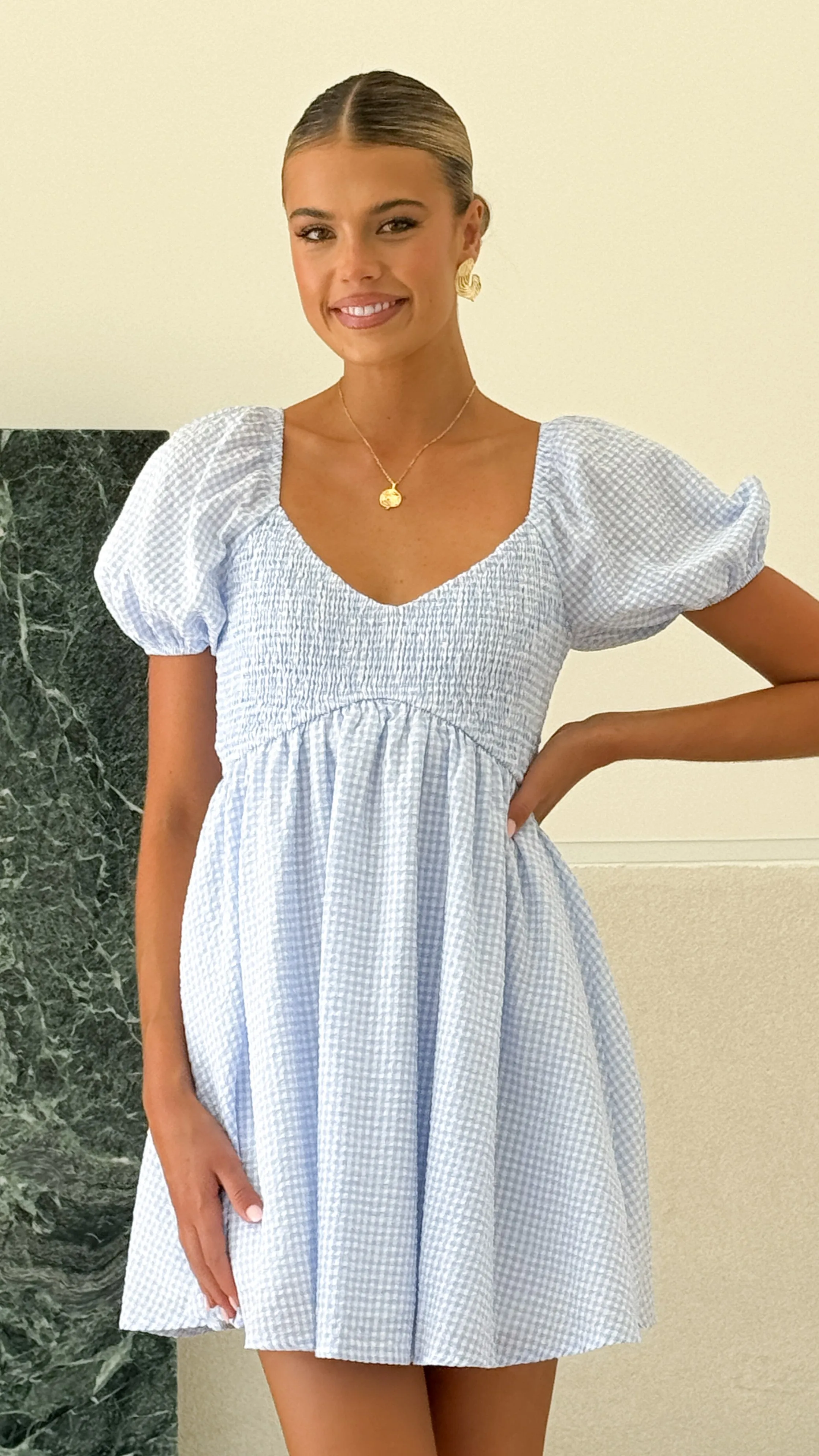 Sahirah Mini Dress - Blue / White Gingham