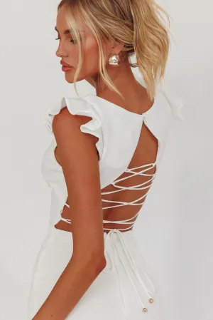Seanna Cascading Ruffle Feature Strappy Back Dress White