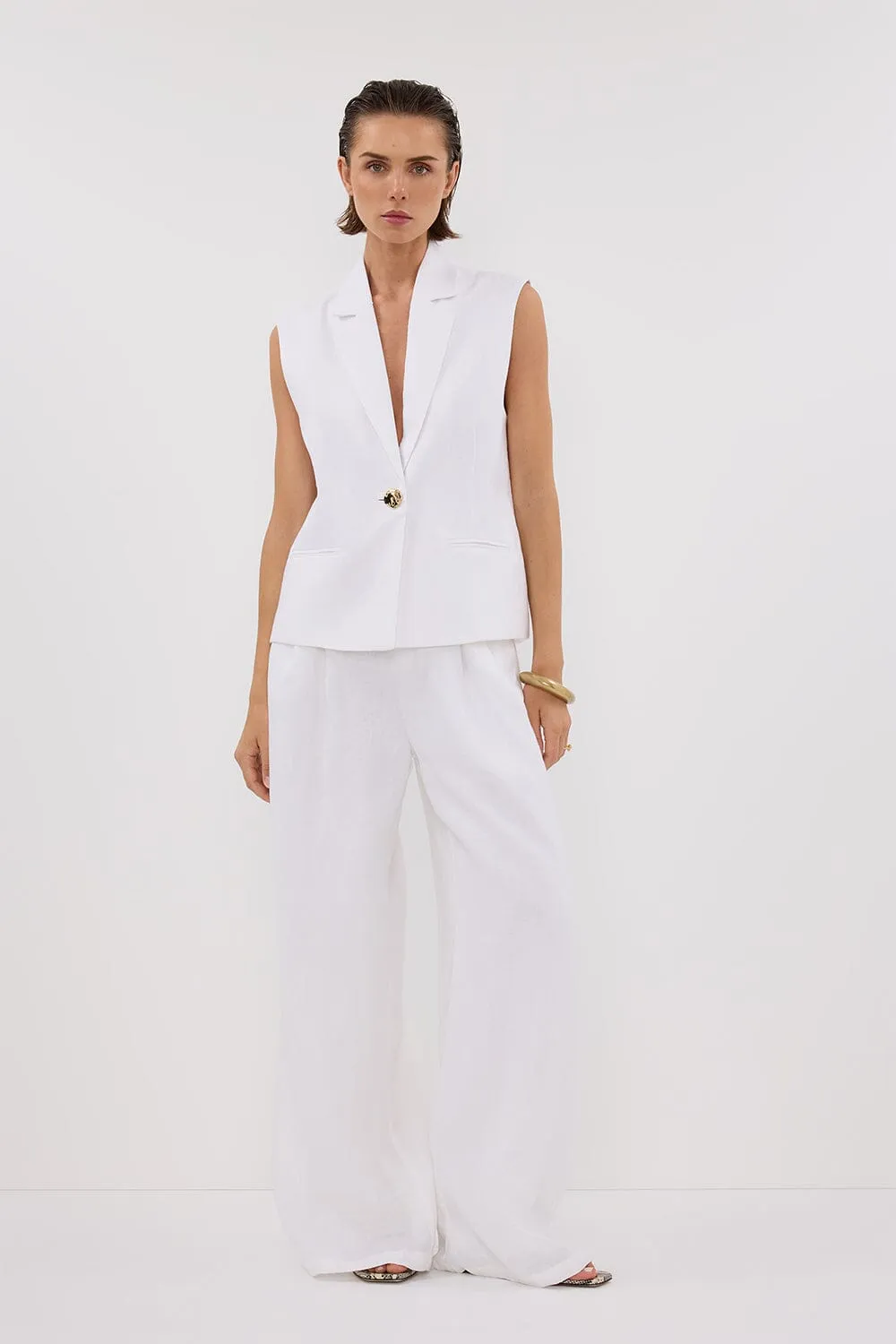SELAH WHITE LINEN SLEEVELESS VEST