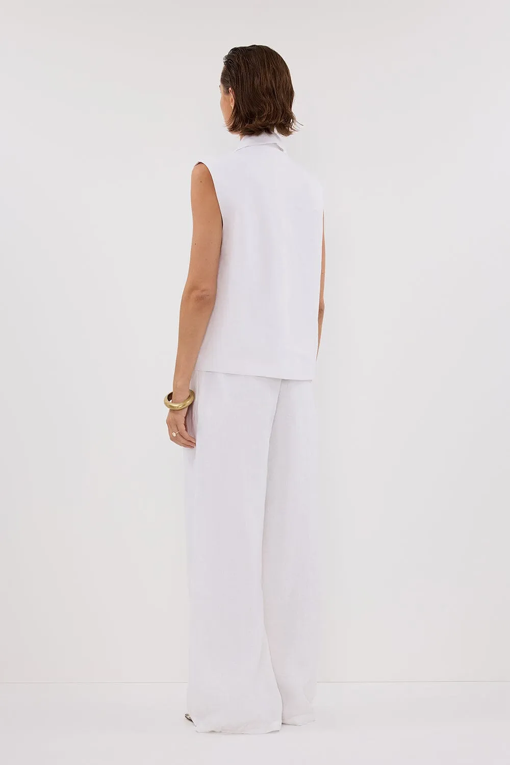 SELAH WHITE LINEN SLEEVELESS VEST