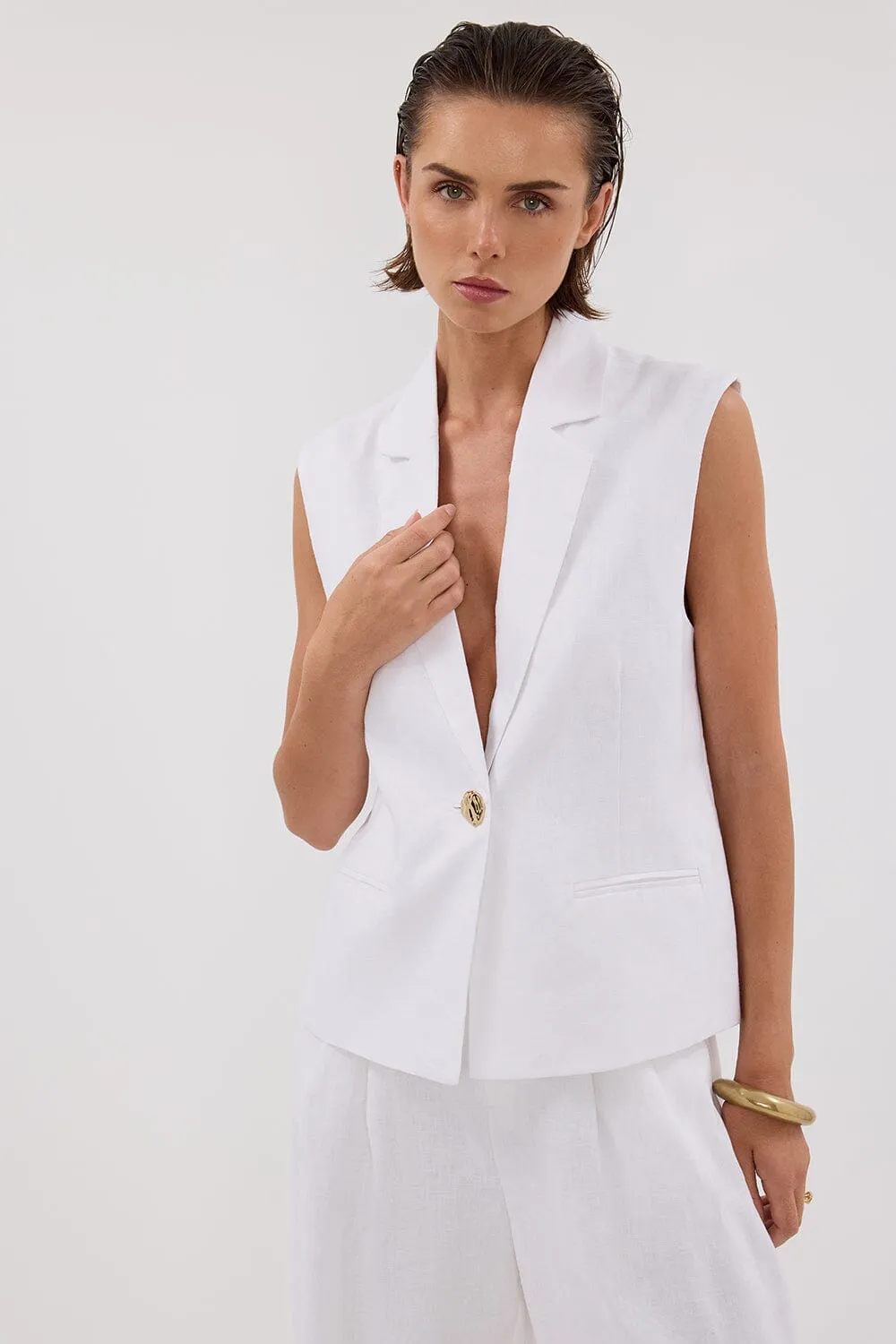 SELAH WHITE LINEN SLEEVELESS VEST