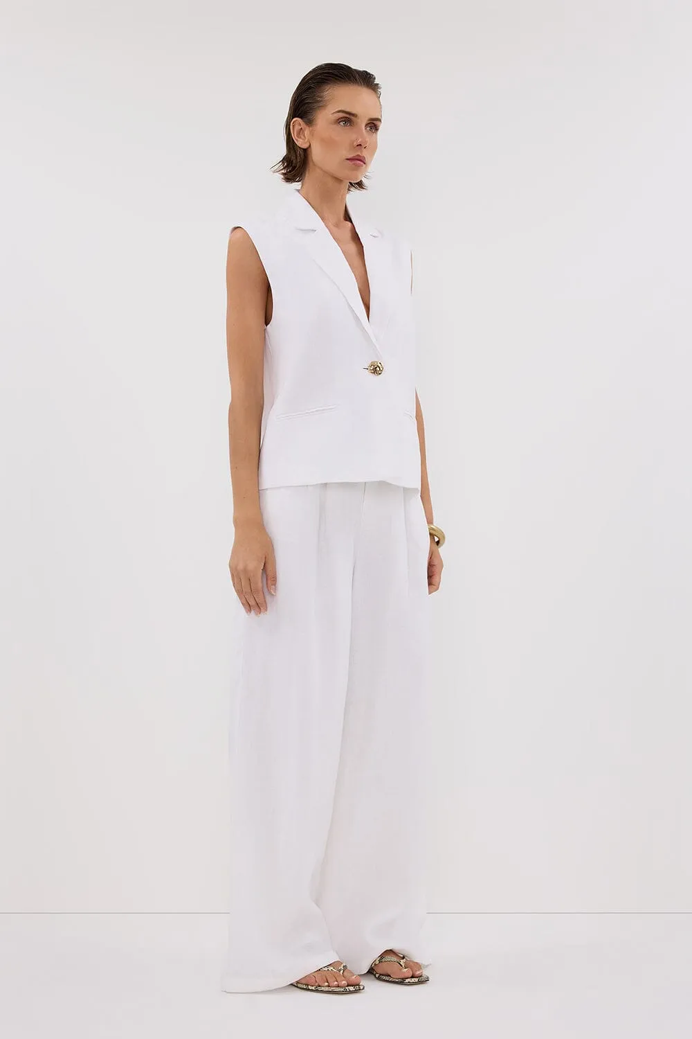 SELAH WHITE LINEN SLEEVELESS VEST