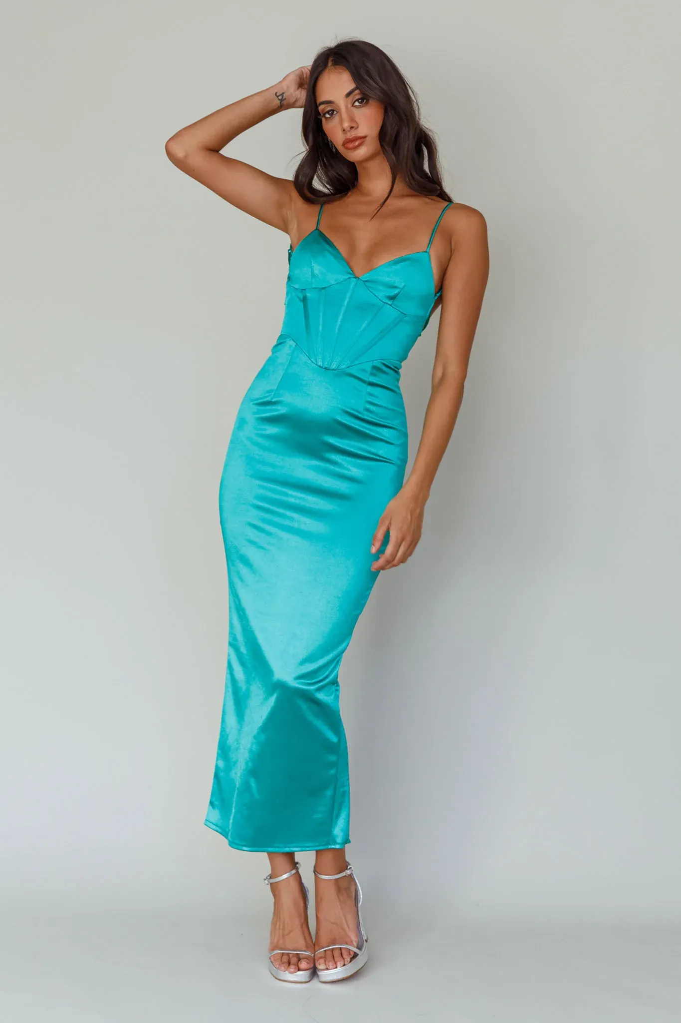 Seraya Lace-Up Back Dress Green