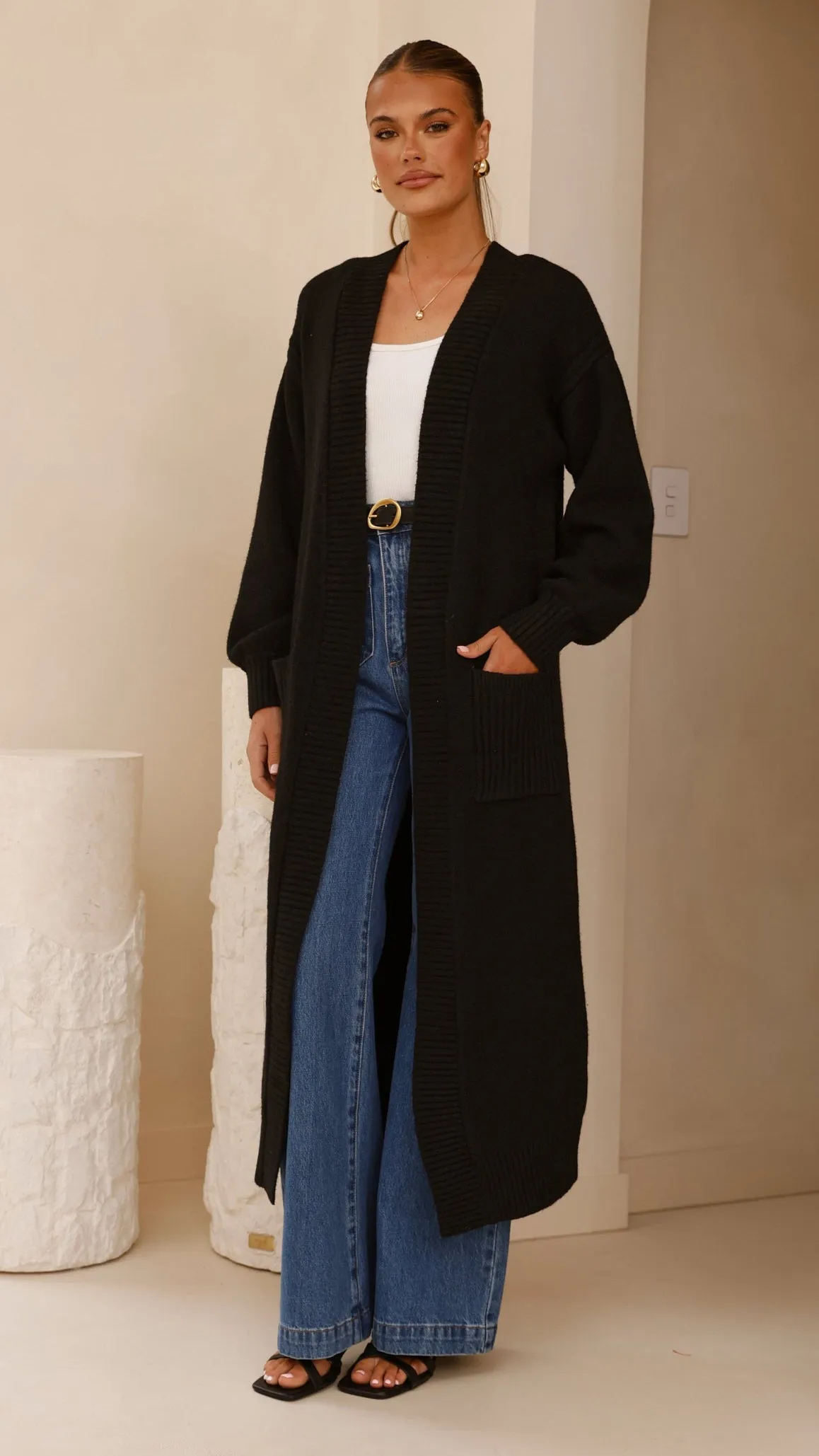 Sheera Longline Knit Cardigan - Black