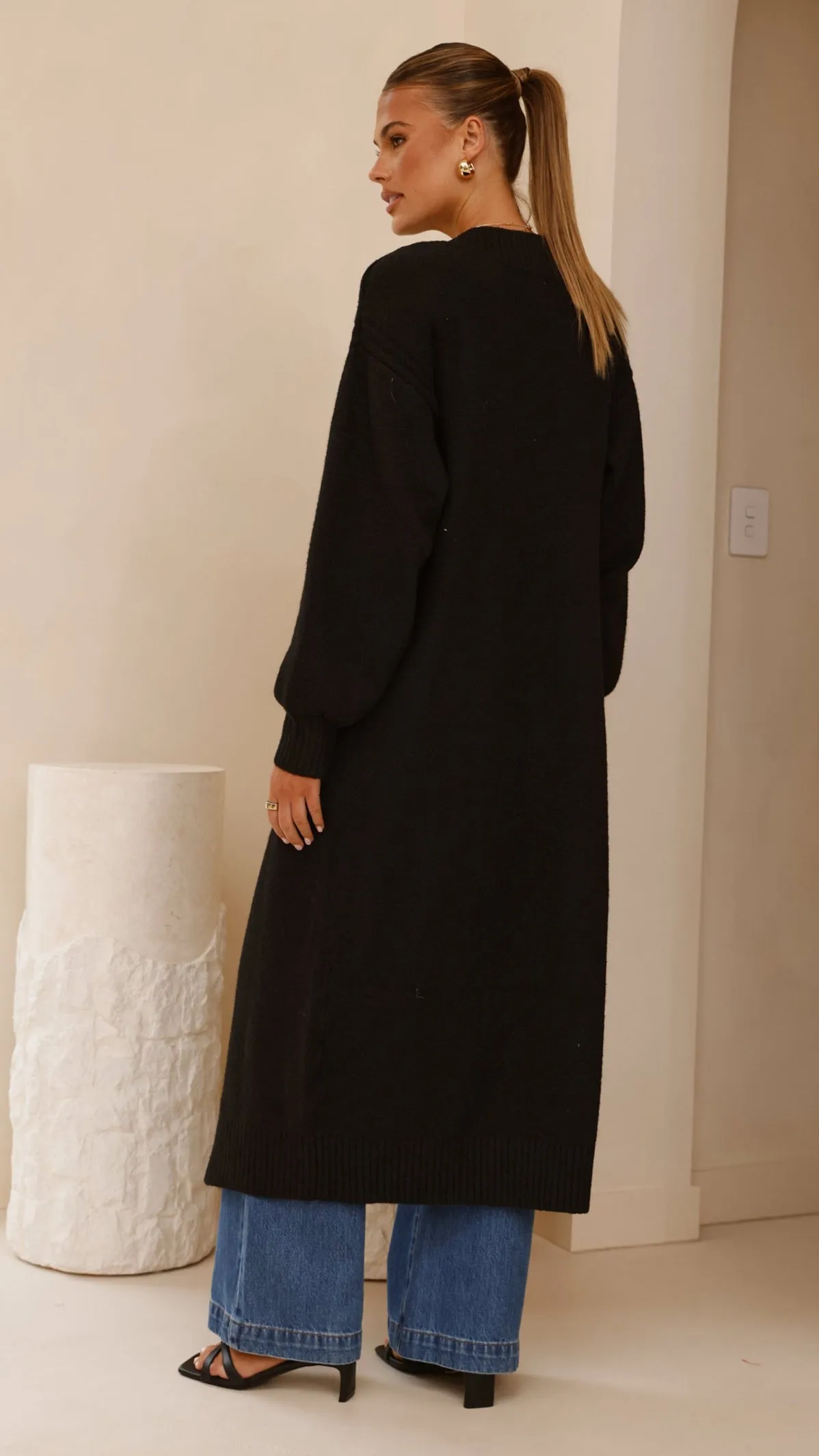 Sheera Longline Knit Cardigan - Black
