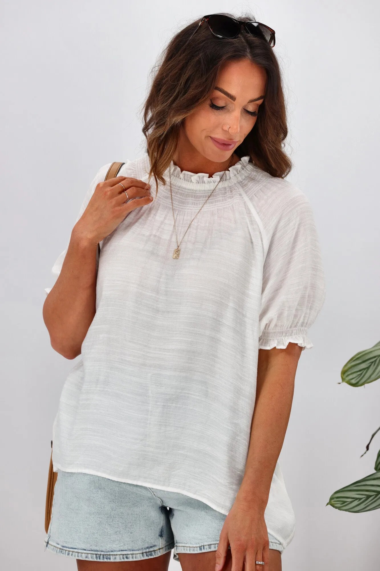 Shine On Label Alephi Textured Puff Sleeve Top Ivory