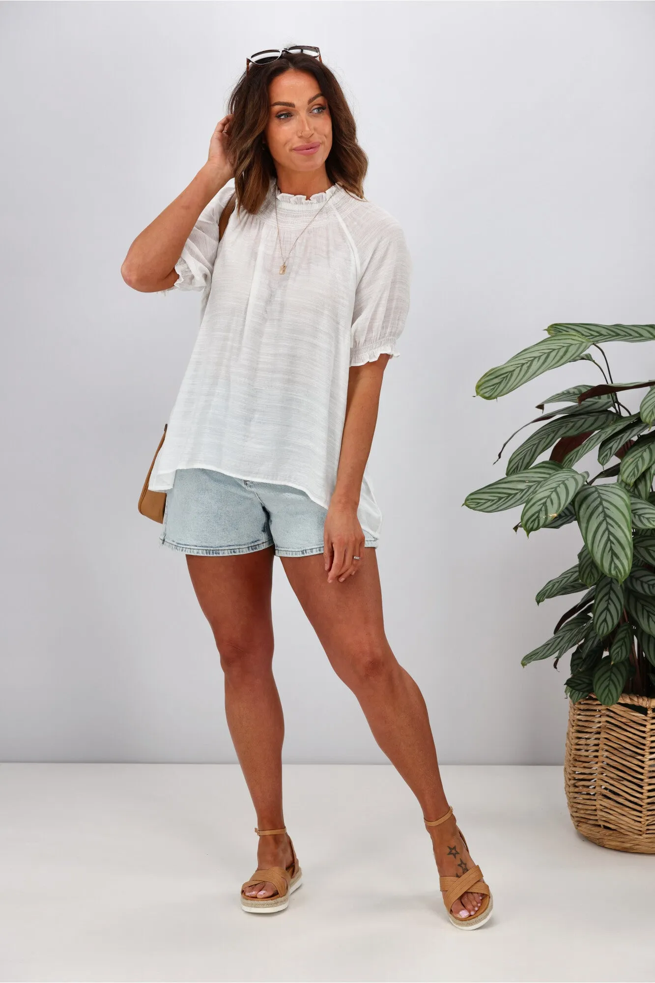 Shine On Label Alephi Textured Puff Sleeve Top Ivory