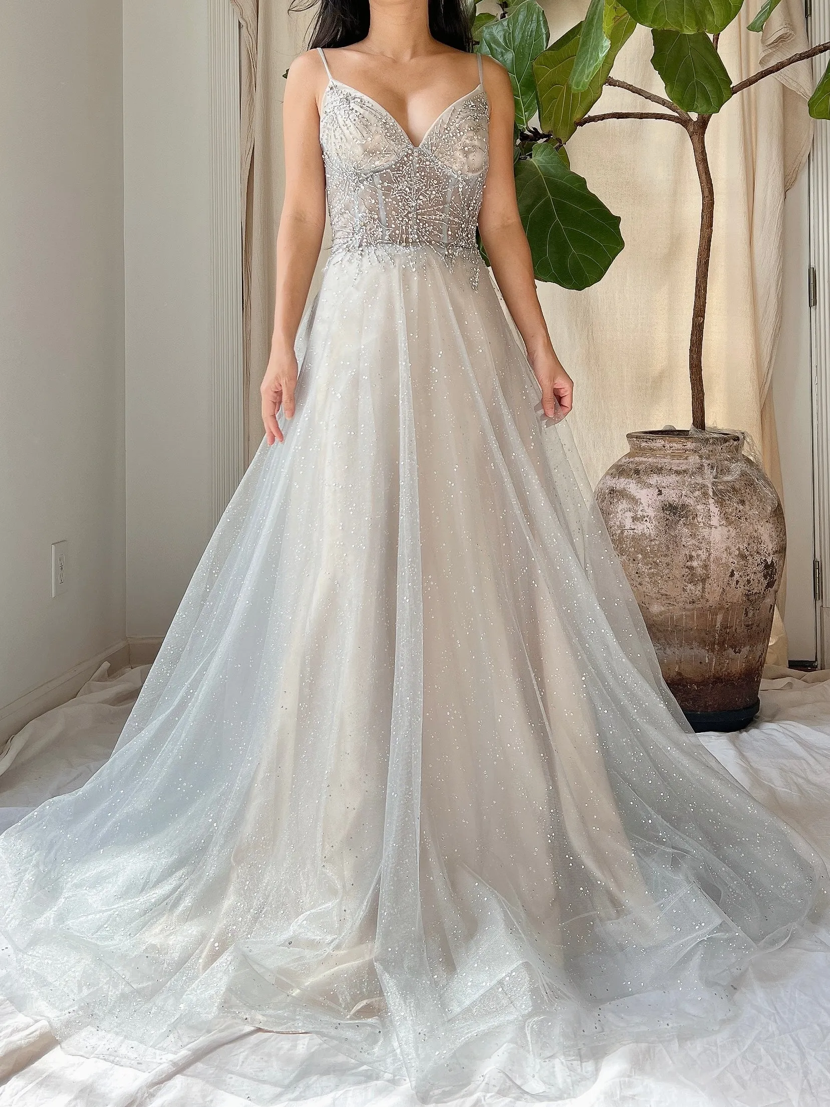 Silver Blue Tulle and Crystal Gown - M/6