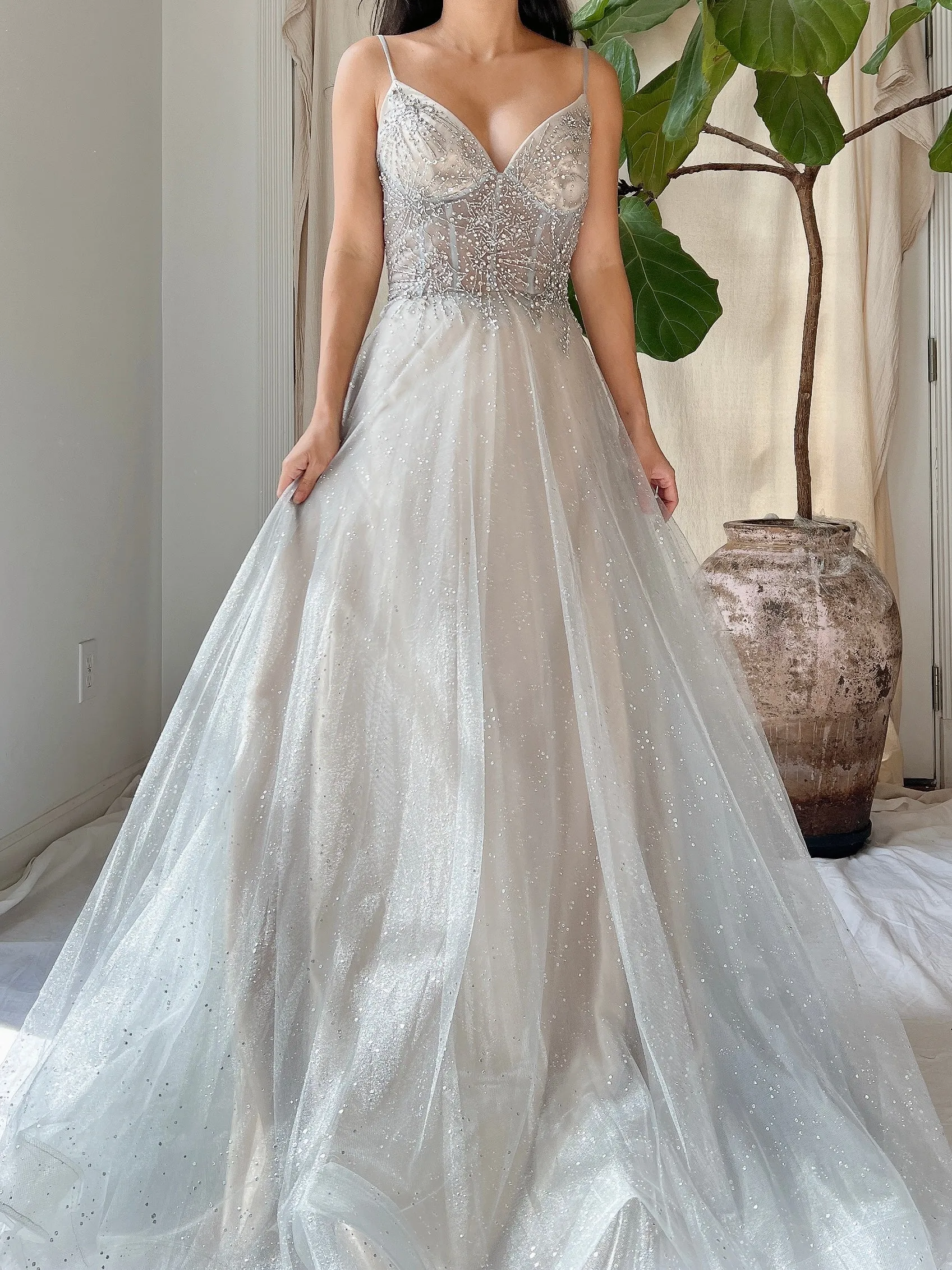 Silver Blue Tulle and Crystal Gown - M/6