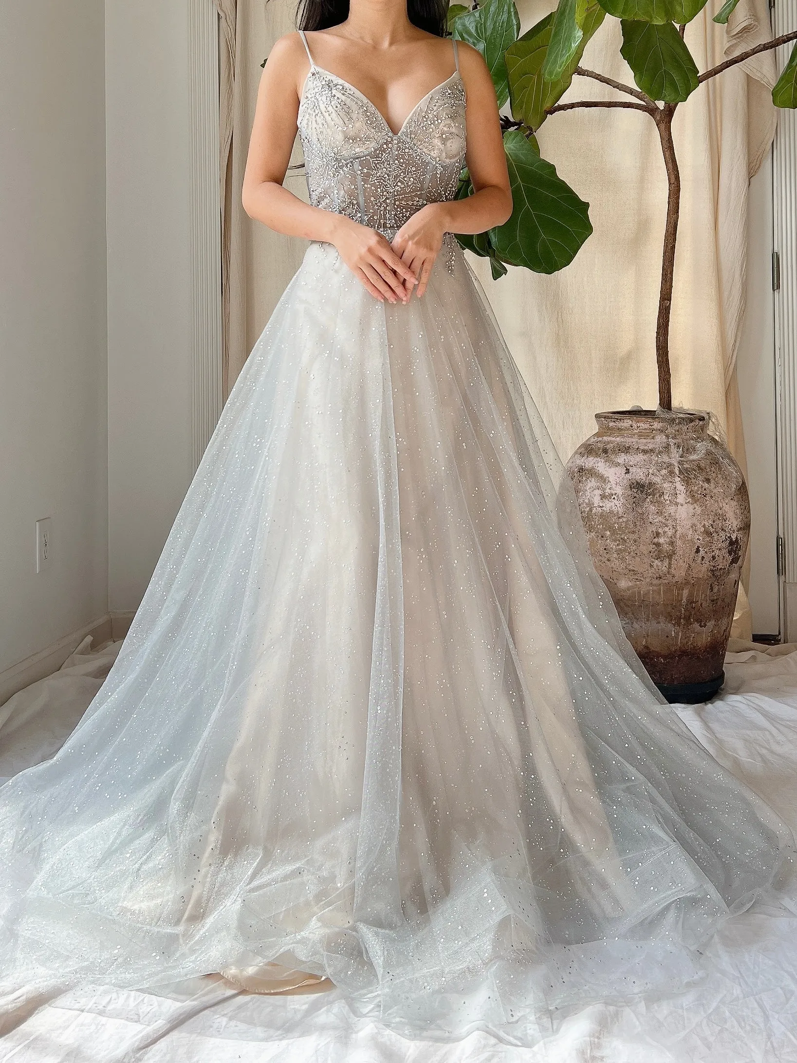 Silver Blue Tulle and Crystal Gown - M/6