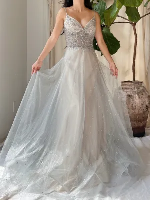 Silver Blue Tulle and Crystal Gown - M/6