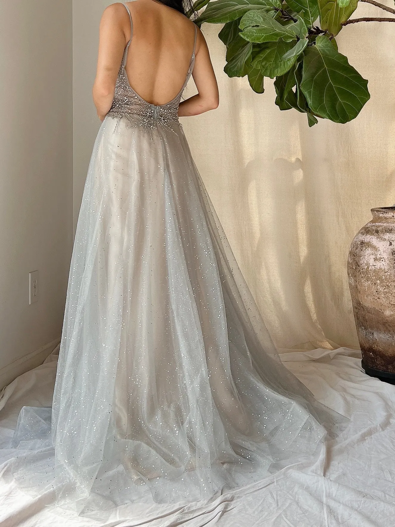 Silver Blue Tulle and Crystal Gown - M/6
