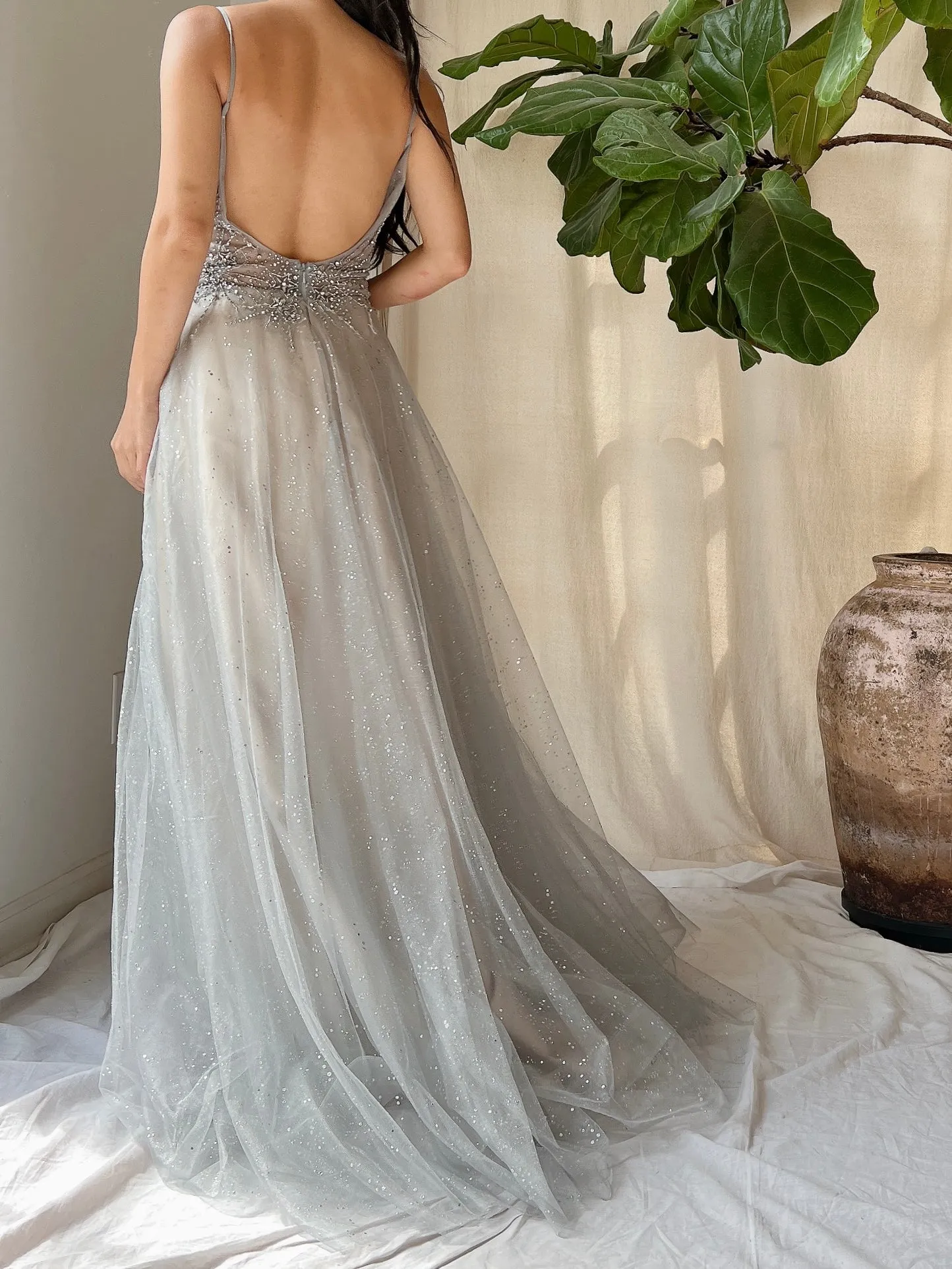 Silver Blue Tulle and Crystal Gown - M/6