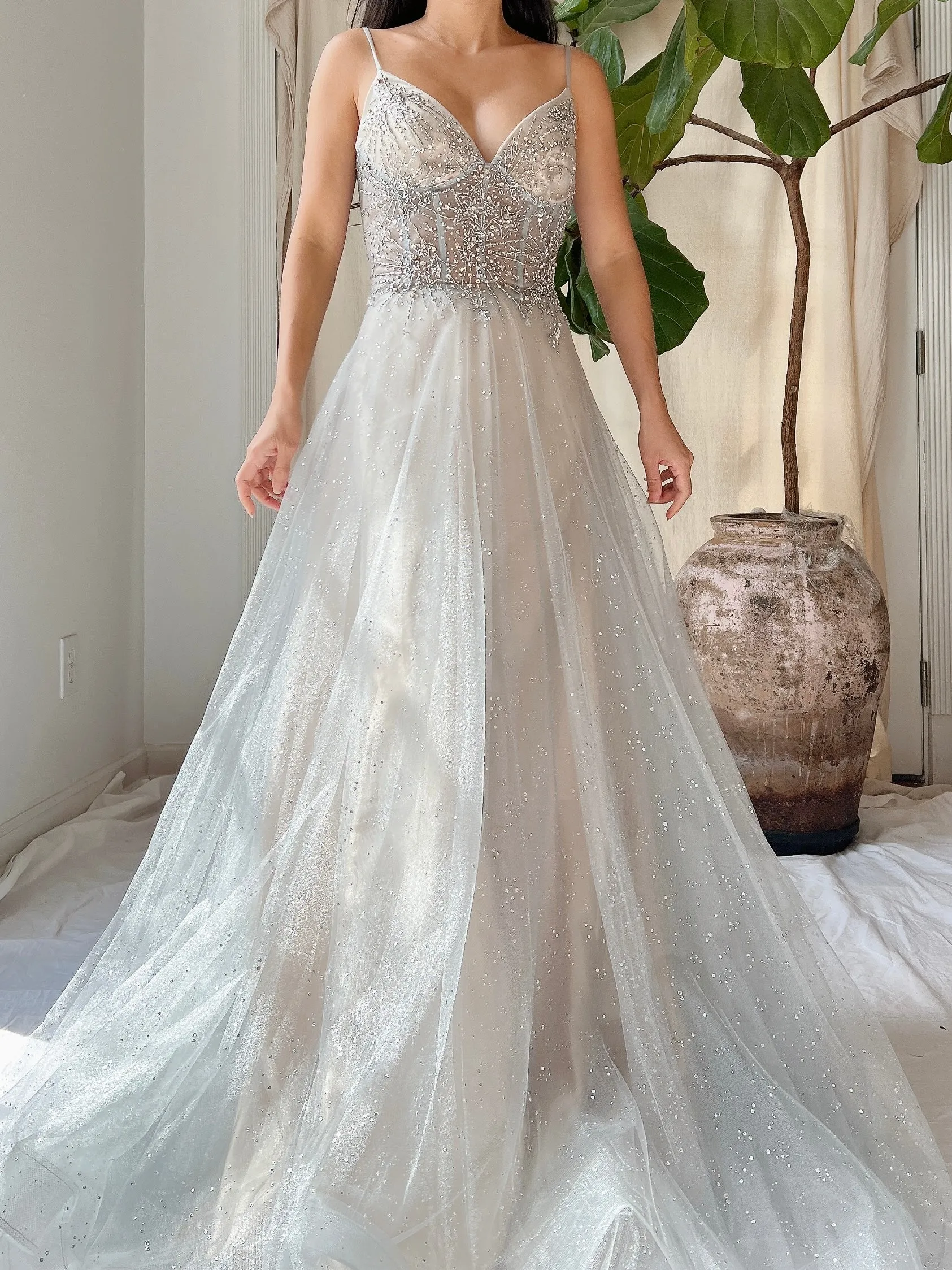 Silver Blue Tulle and Crystal Gown - M/6