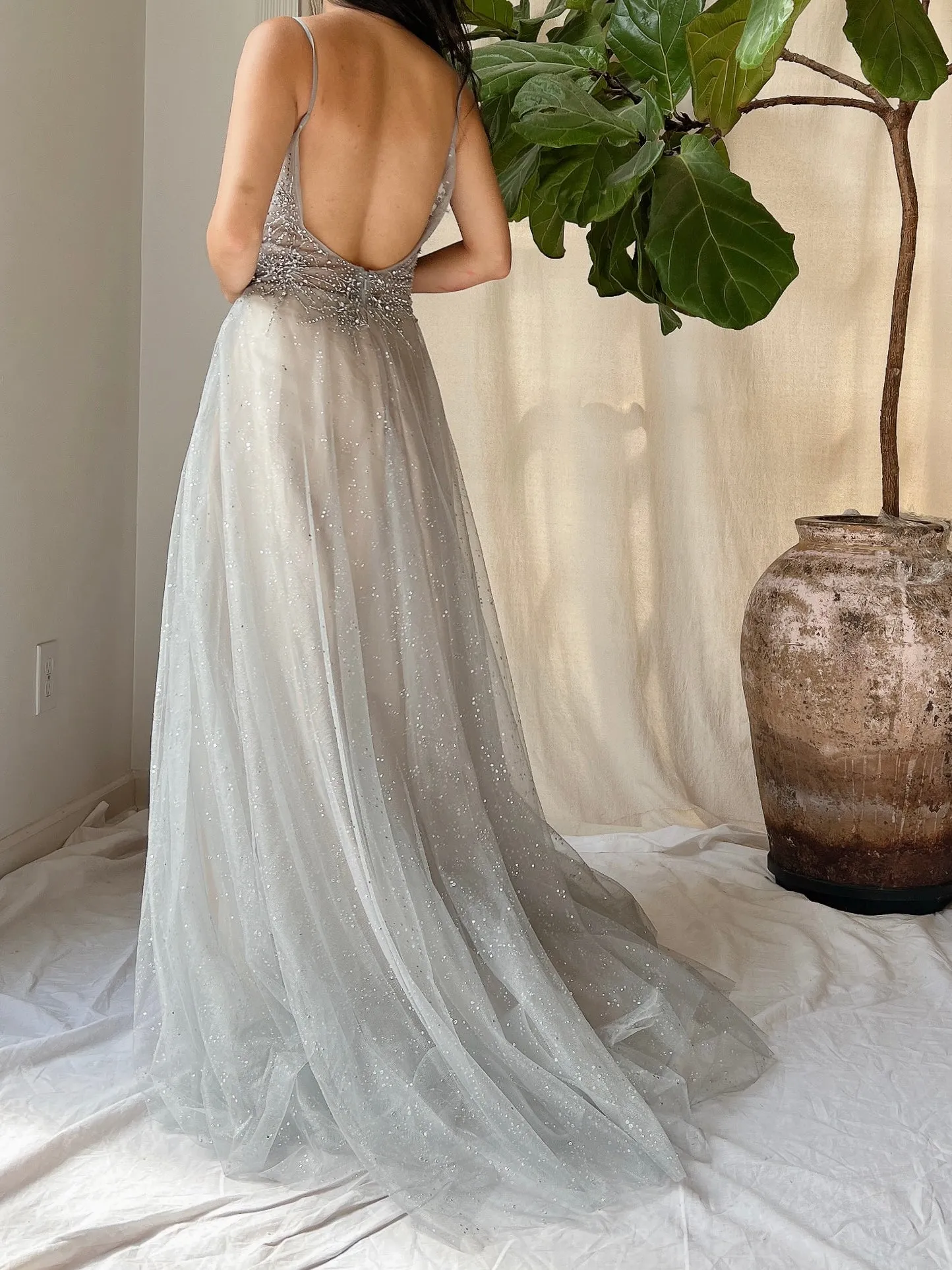 Silver Blue Tulle and Crystal Gown - M/6