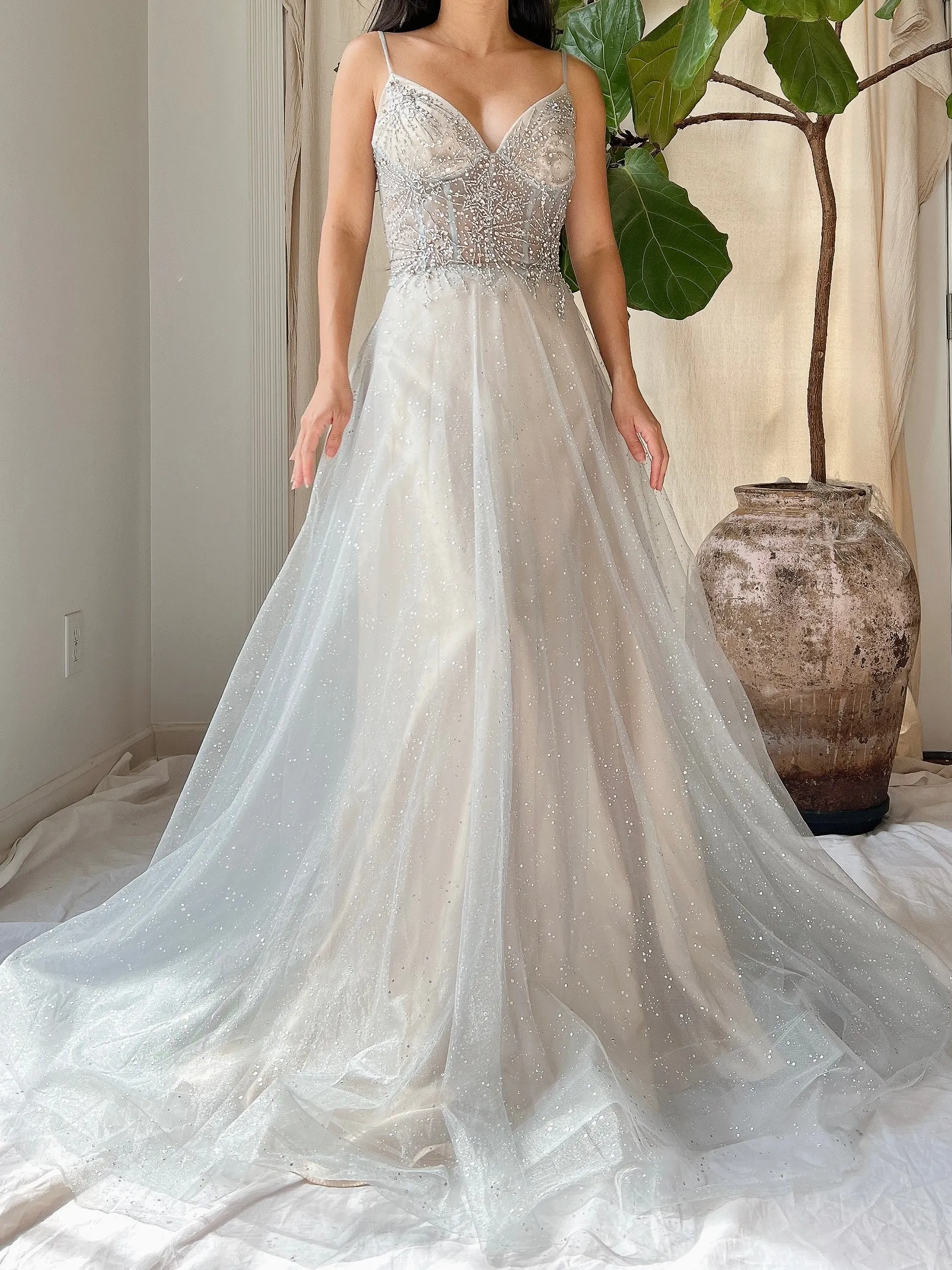 Silver Blue Tulle and Crystal Gown - M/6
