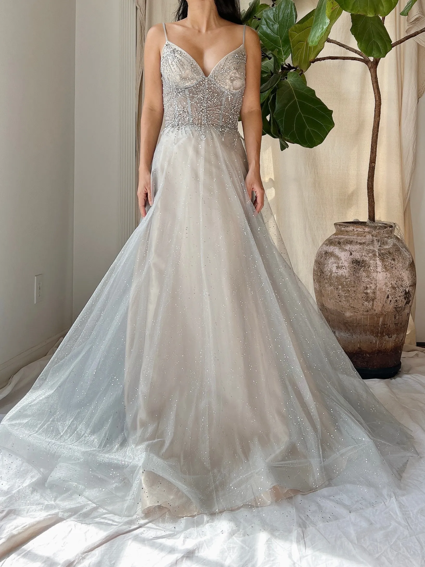Silver Blue Tulle and Crystal Gown - M/6