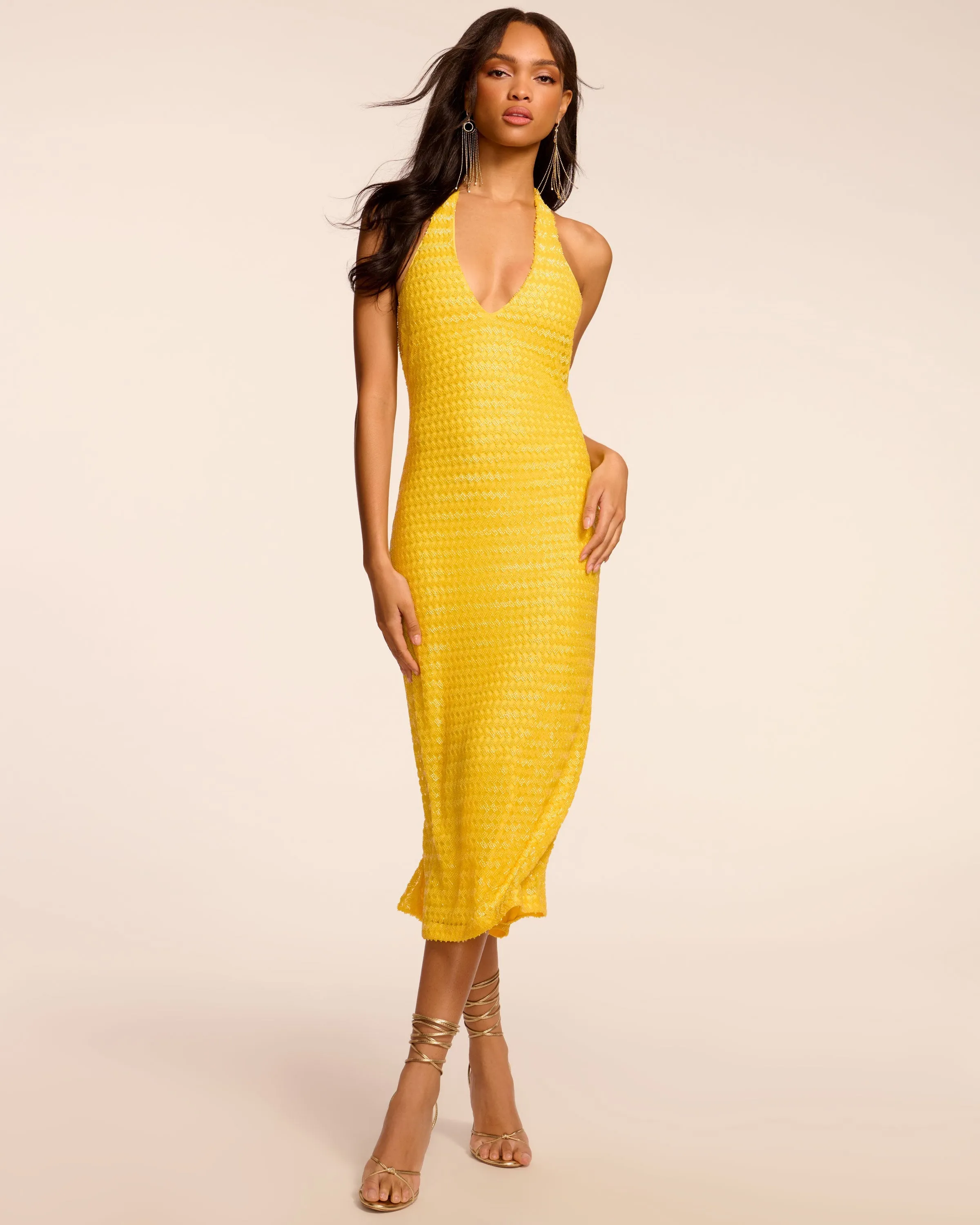 Sloan Beaded Halter Midi Dress