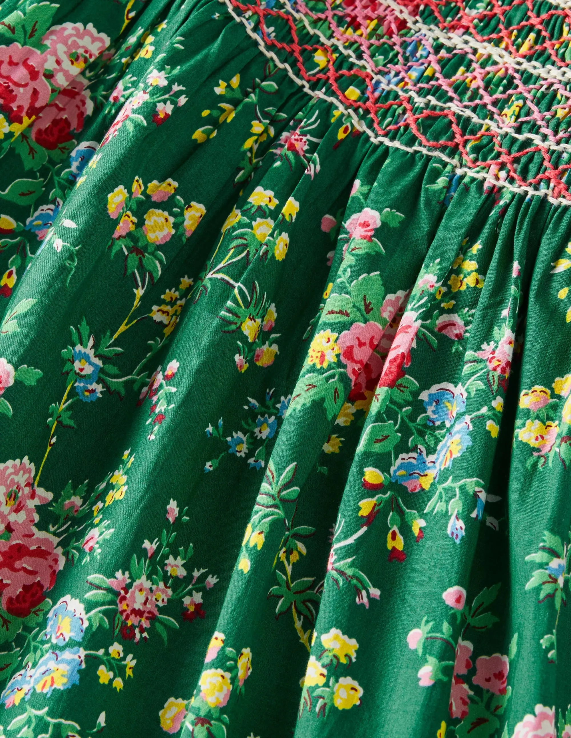Smocked Dress-Shady Glade Green Floral