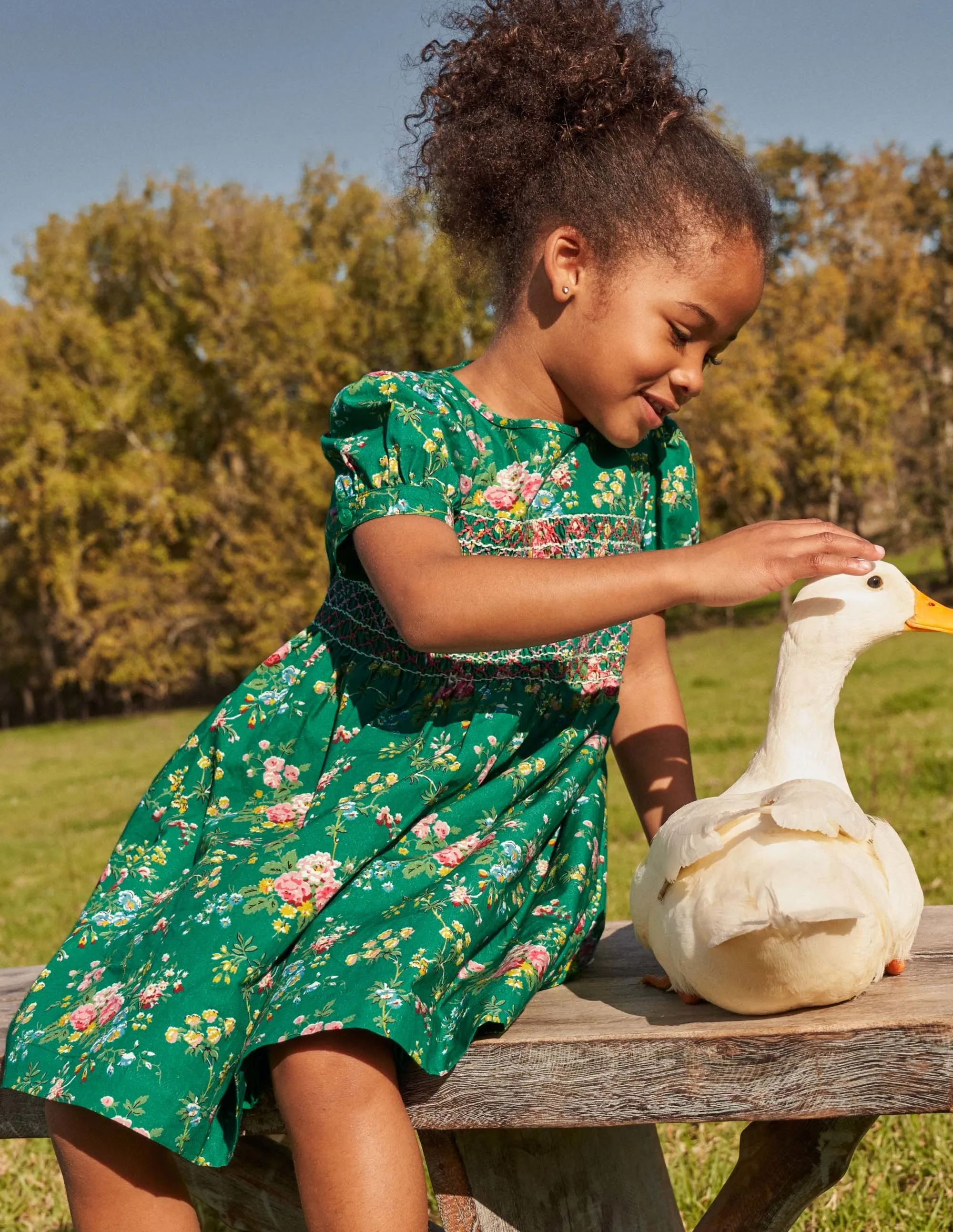 Smocked Dress-Shady Glade Green Floral