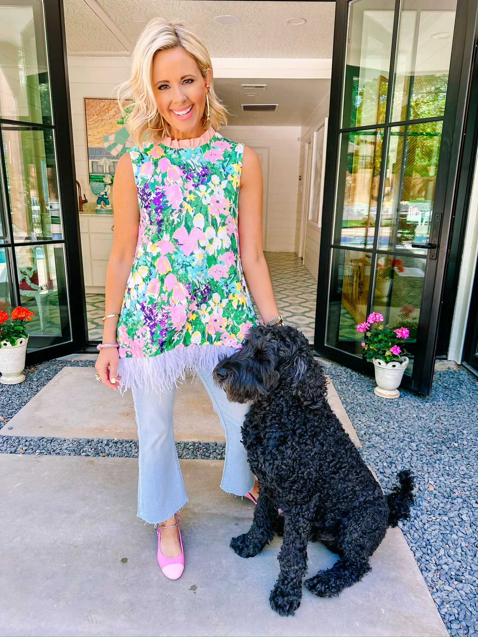 SPARKLING BLOSSOMS FEATHER TUNIC TOP