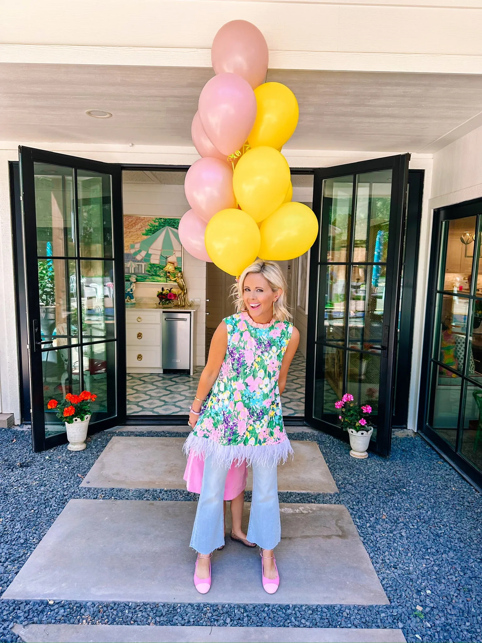 SPARKLING BLOSSOMS FEATHER TUNIC TOP