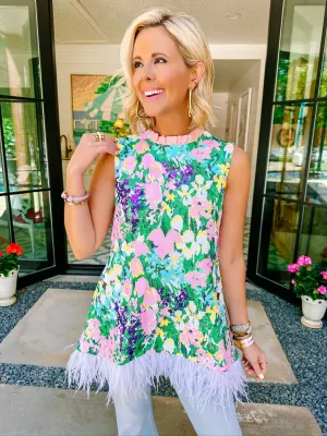SPARKLING BLOSSOMS FEATHER TUNIC TOP