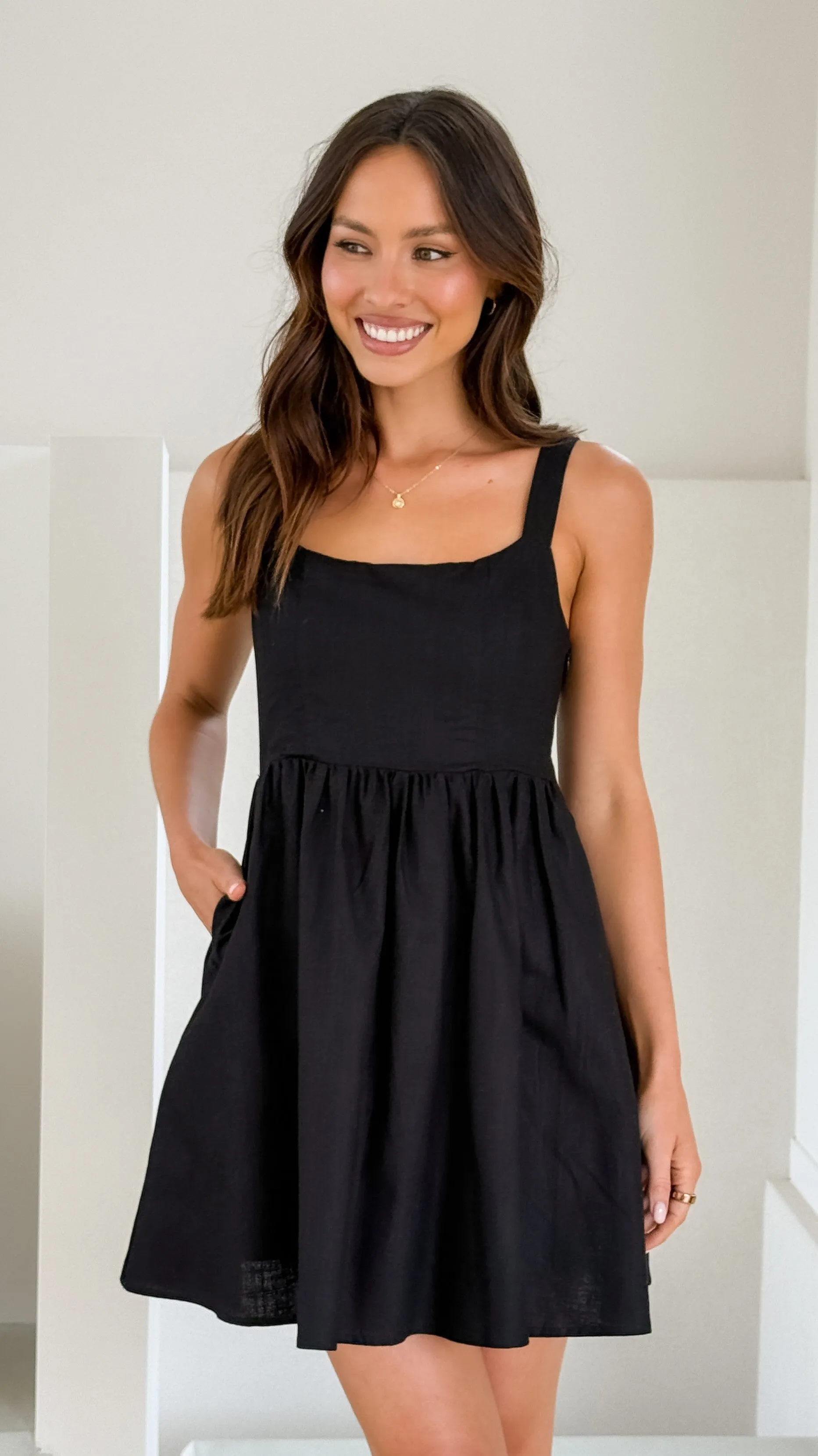 Stacey Linen Mini Dress - Black
