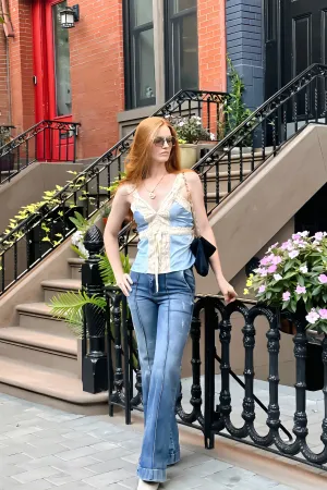 Stephanie Silk and Lace Cami - Sky Blue