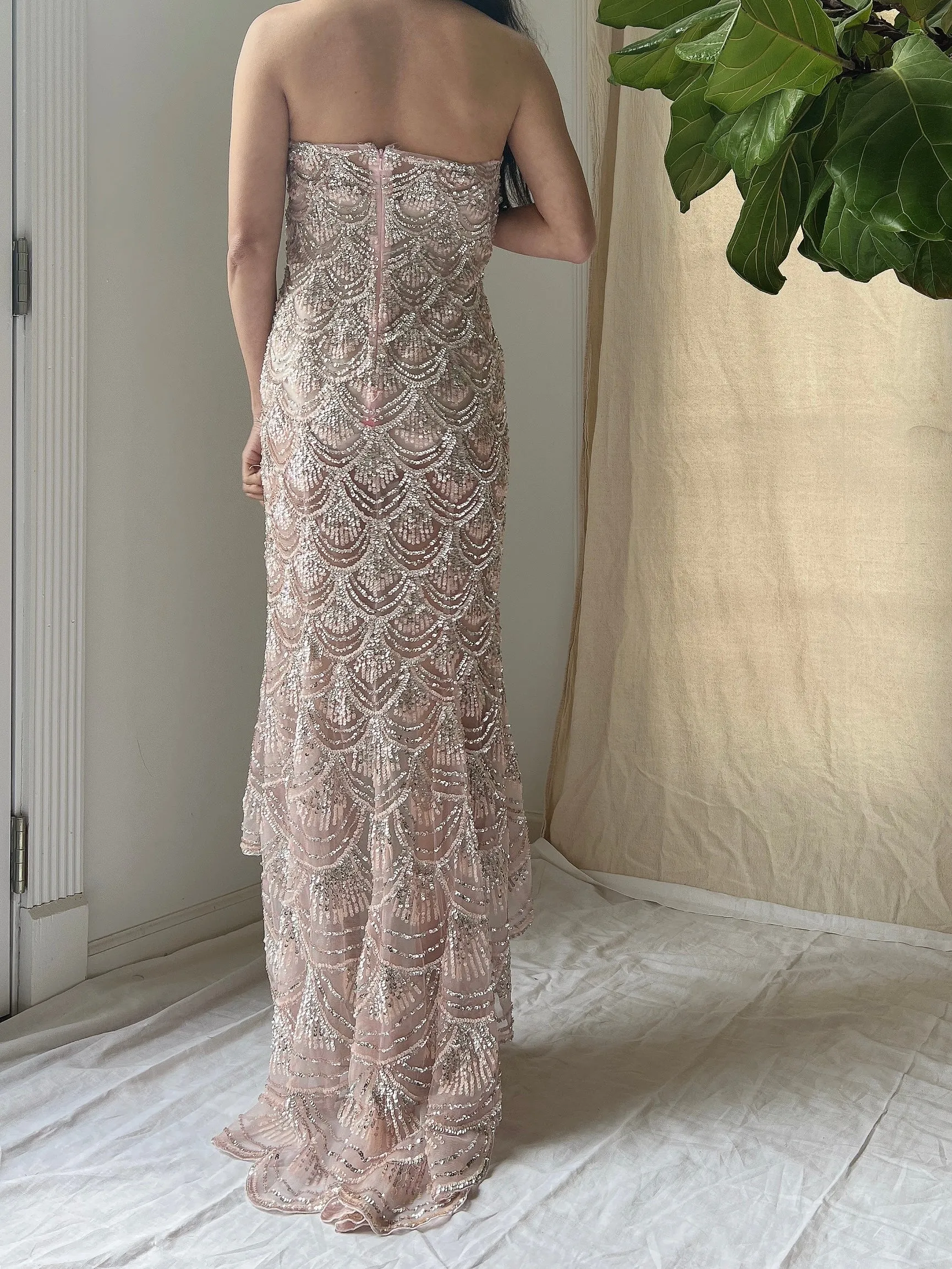 Strapless Sequins Tulle Hi-Low Dress - XS