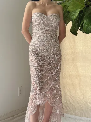 Strapless Sequins Tulle Hi-Low Dress - XS