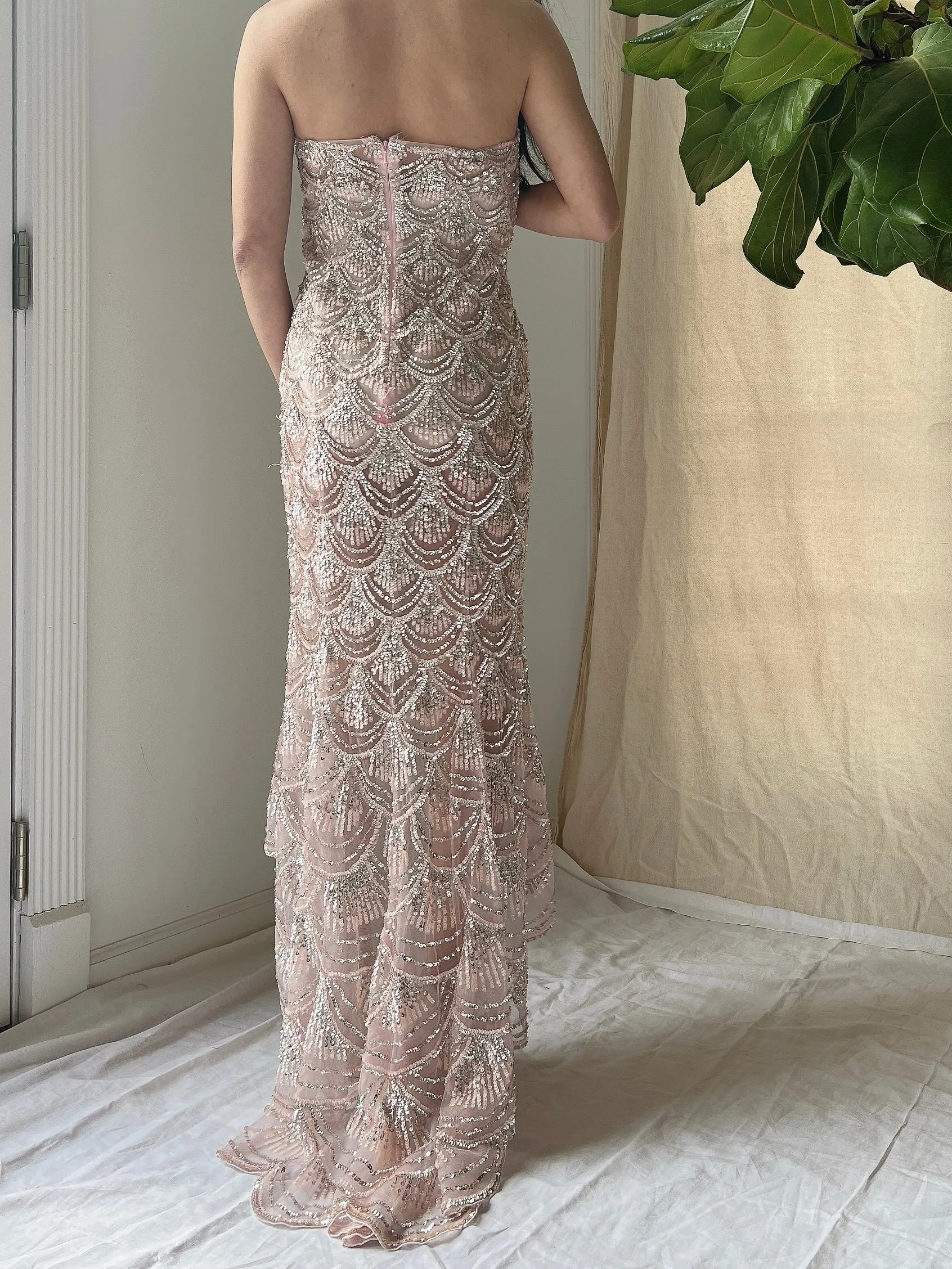 Strapless Sequins Tulle Hi-Low Dress - XS