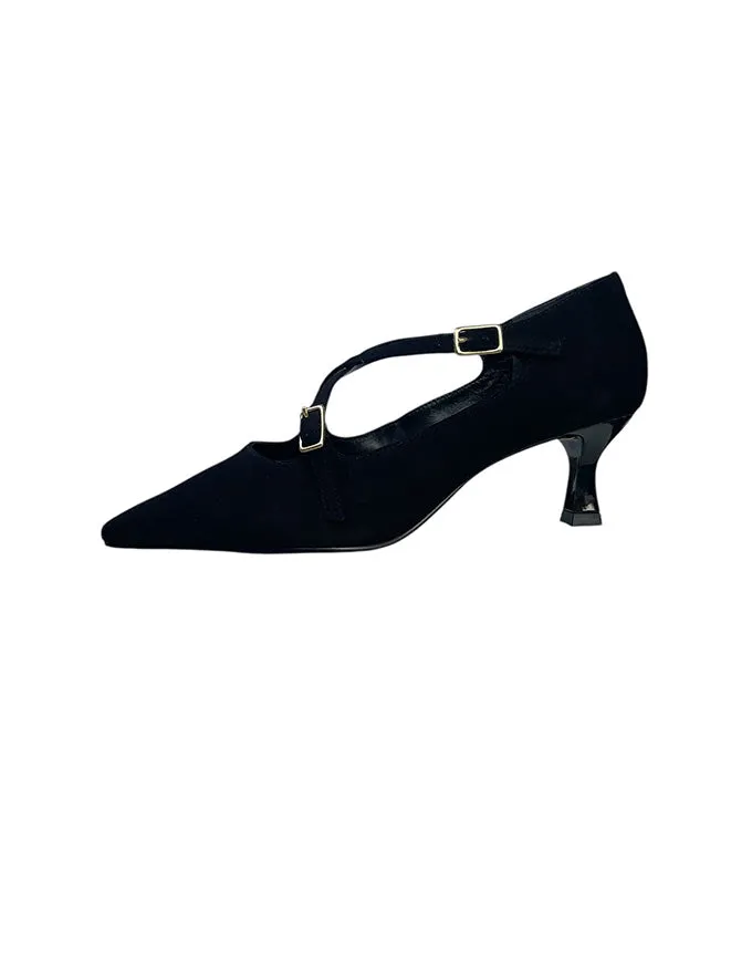 Sunny Suede Black Kitten Heel
