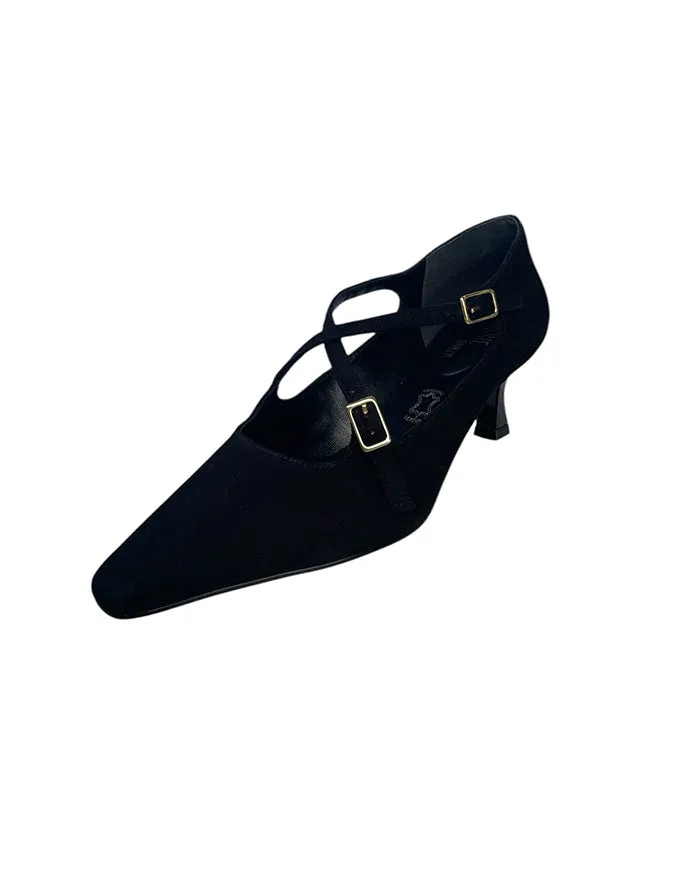 Sunny Suede Black Kitten Heel