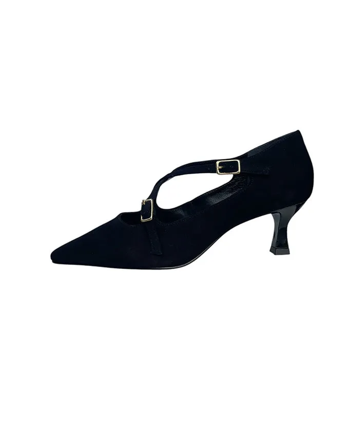 Sunny Suede Black Kitten Heel