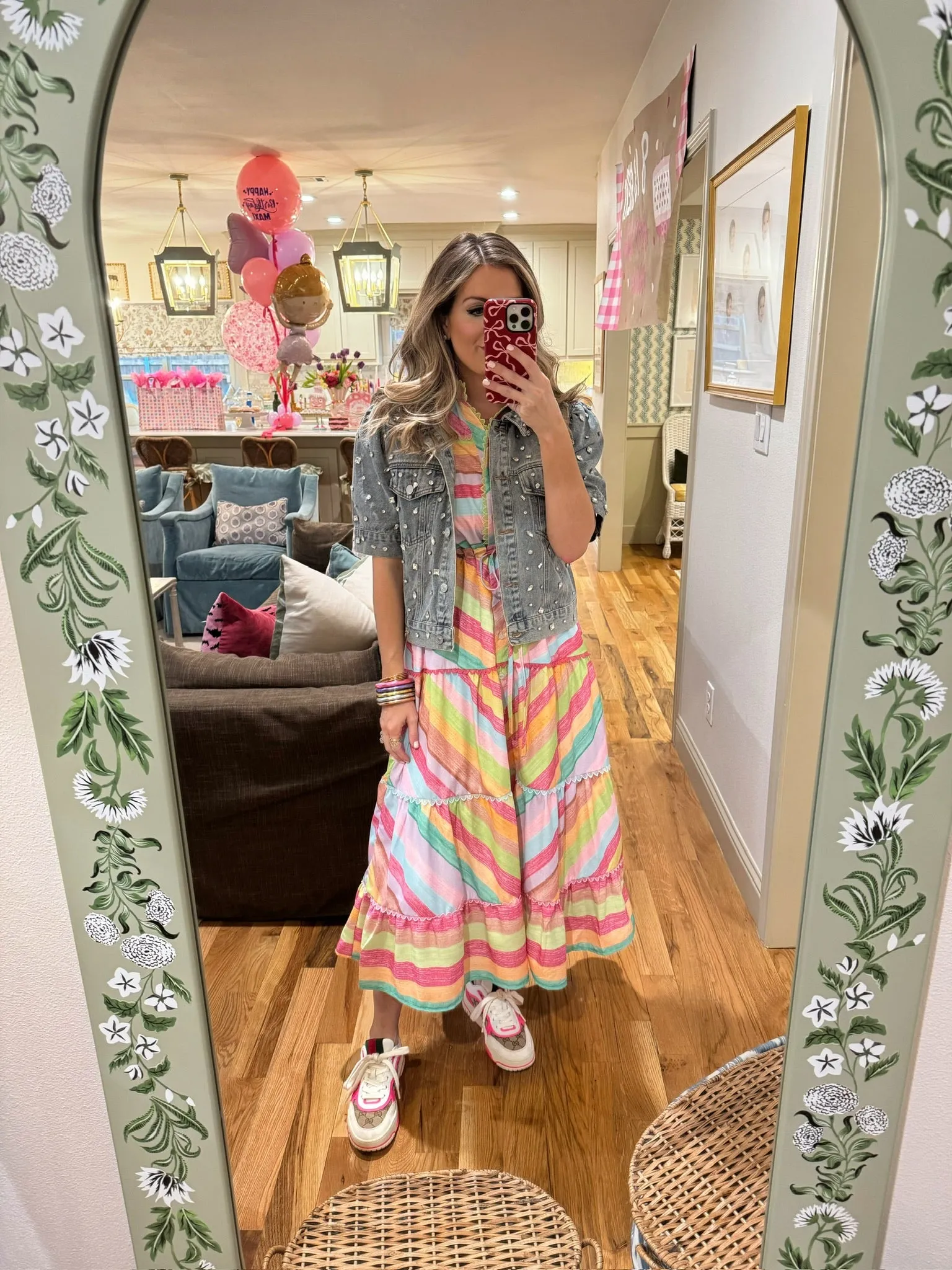 TABI SCALLOP TRIM MIDI DRESS - COLORFUL STRIPE