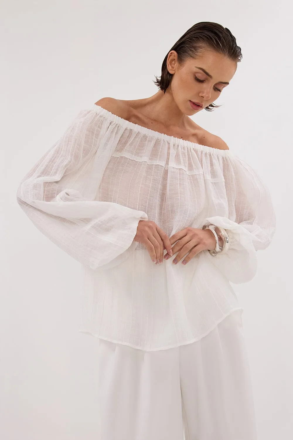 TAHITI WHITE LONG SLEEVE TOP