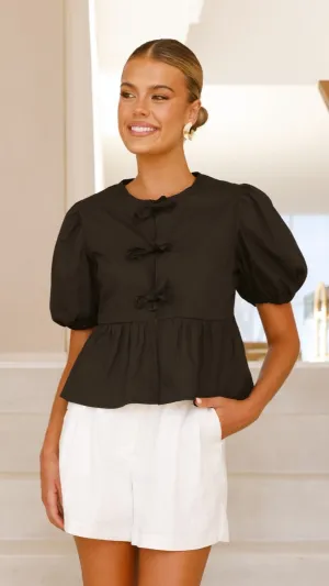 Tamaki Tie Front Top - Black