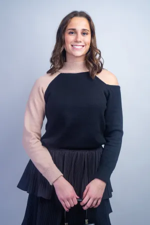 Tan Black Neck Cutout Sweater