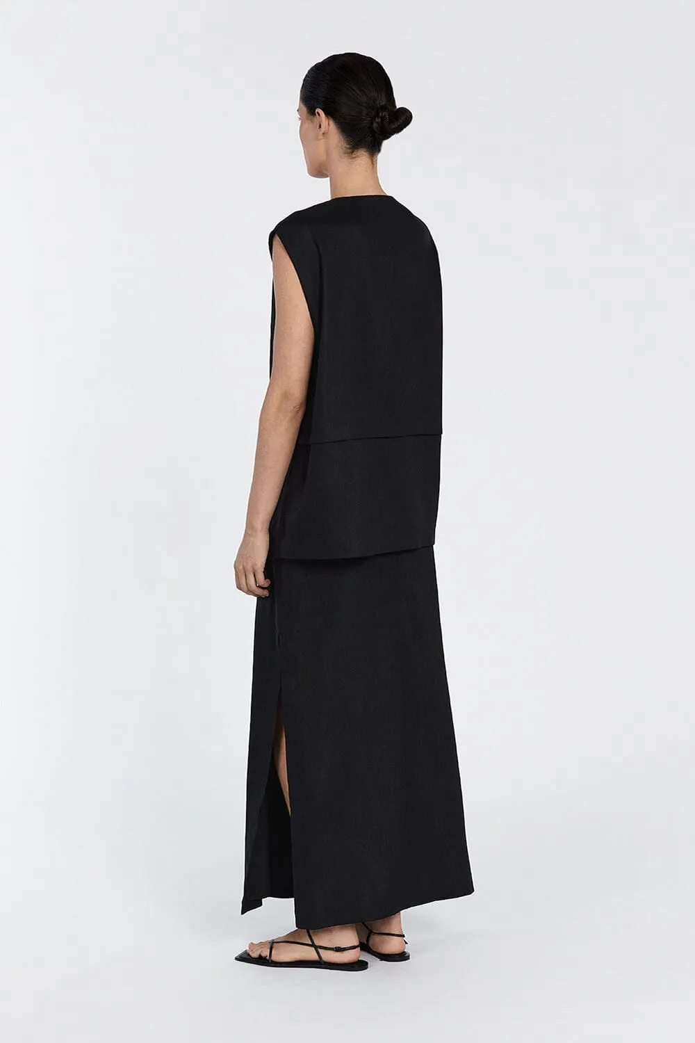 TAYLOR BLACK SPLIT MIDI SKIRT
