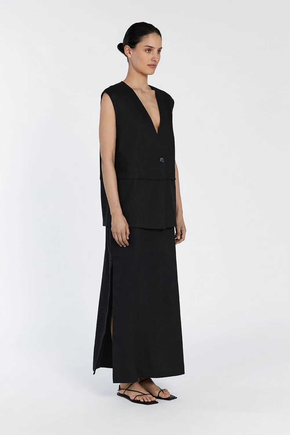 TAYLOR BLACK SPLIT MIDI SKIRT